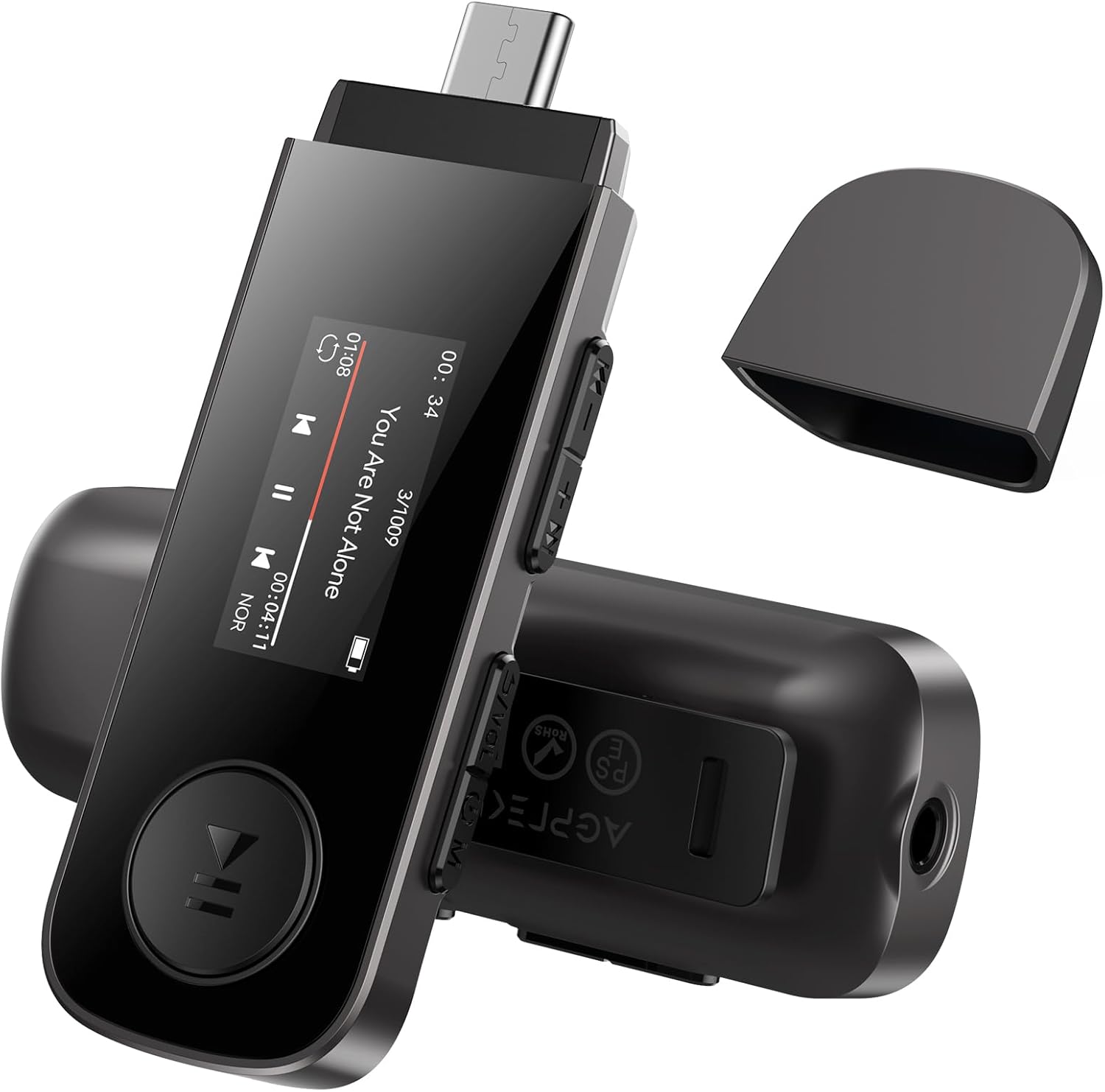 Detalle de AGPTEK 64Go Lecteur MP3 USB-C avec Bluetooth 5.3 et Clip Sport – Son HiFi, FM et Enregistreur