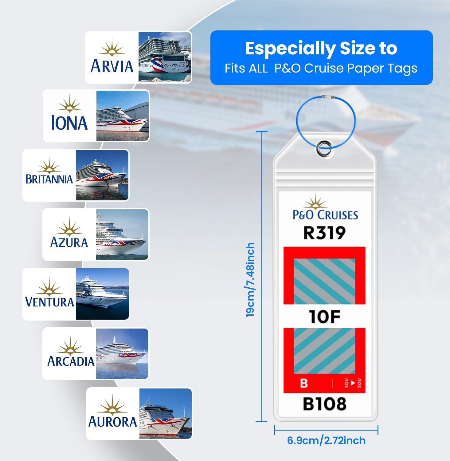 Thumbnail 1 de 6-Pack P&O Cruise Luggage Tag Holder: Waterproof Clear Tags with Cruise Lanyards for P&O Ships (2026)