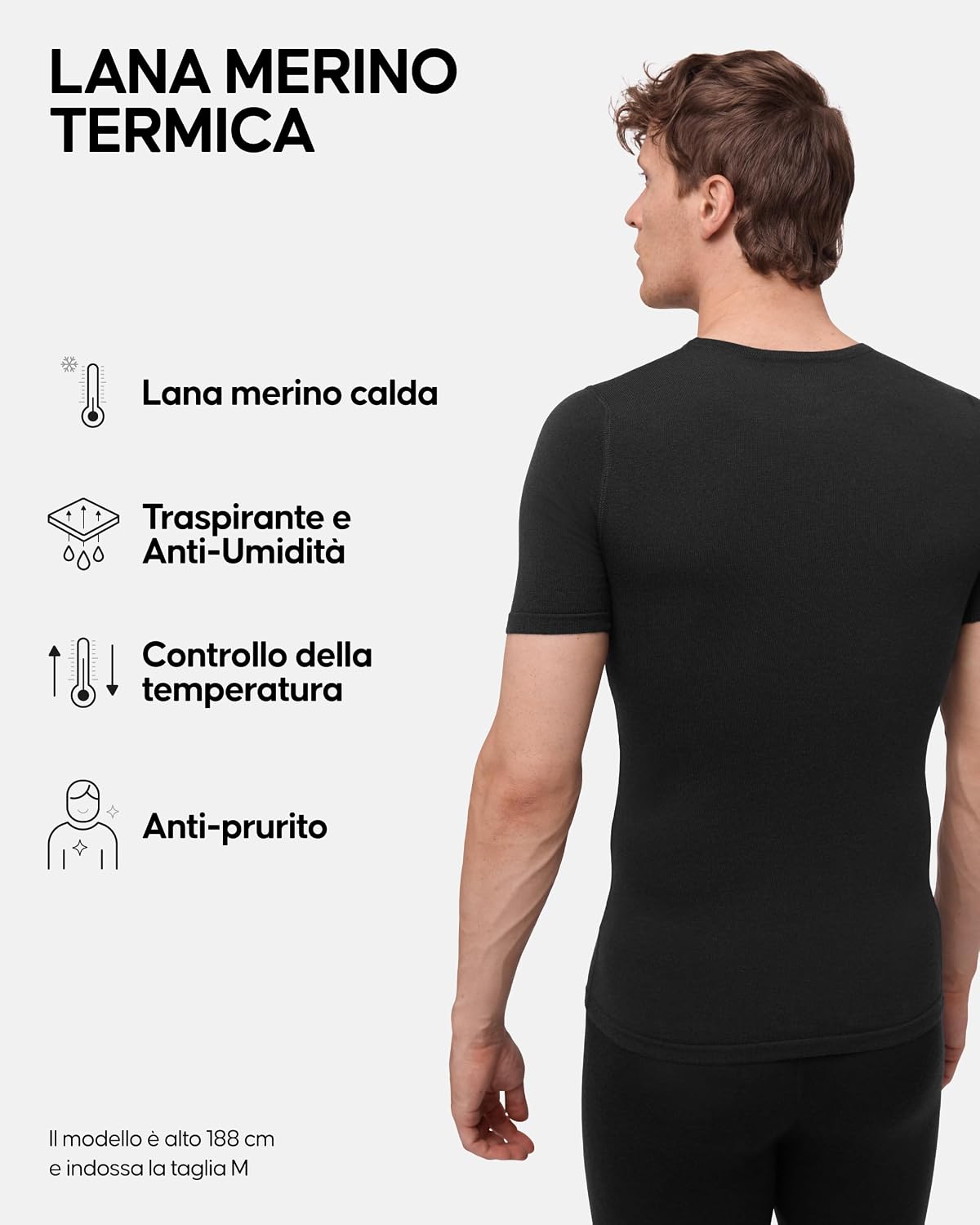 Detalle de DANISH ENDURANCE Maglietta Termica Uomo Lana Merino: manica corta, comfort e versatilità per outdoor