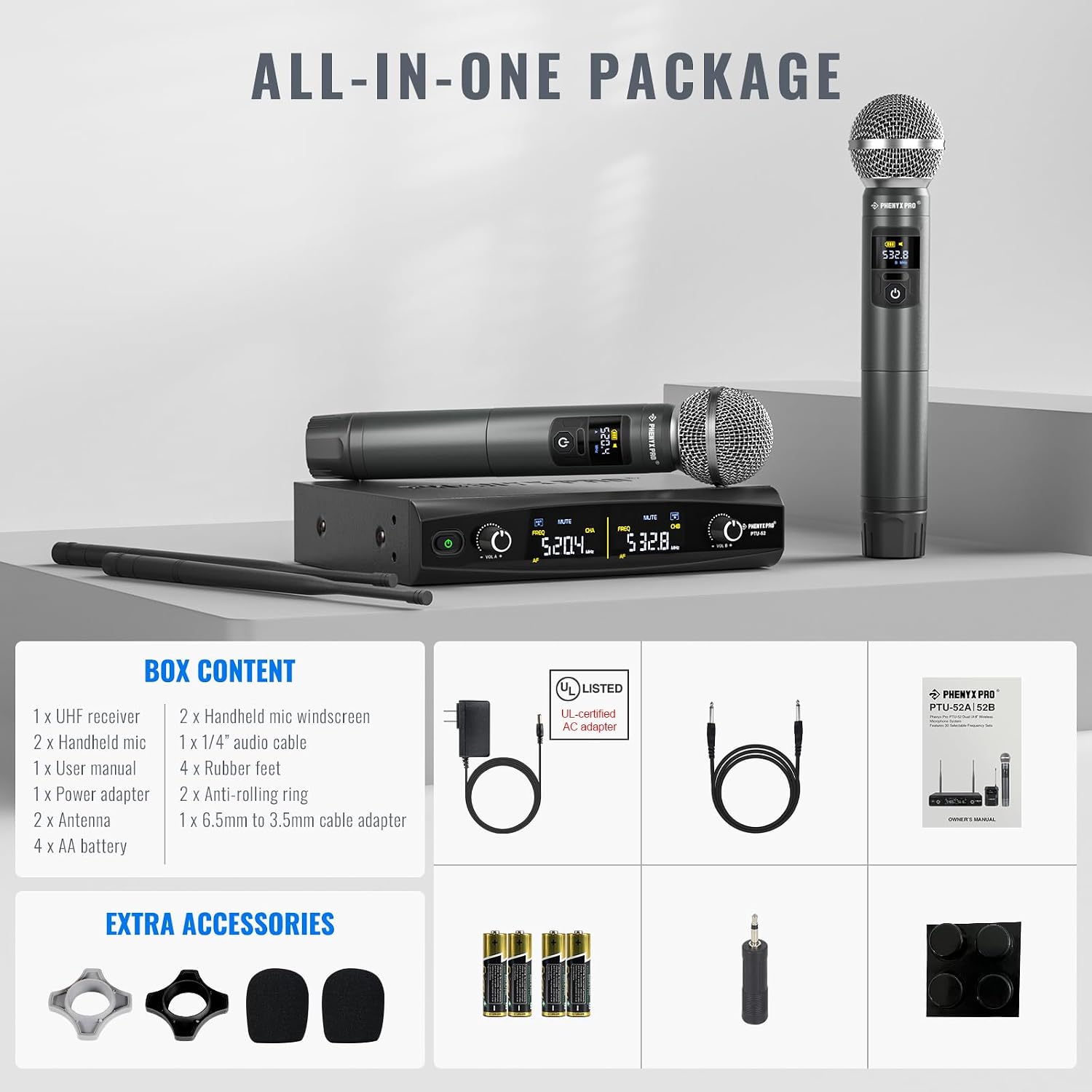 Thumbnail 6 de Phenyx Pro PTU-52-2H Dual UHF Wireless Microphone System with Two Metal Mics