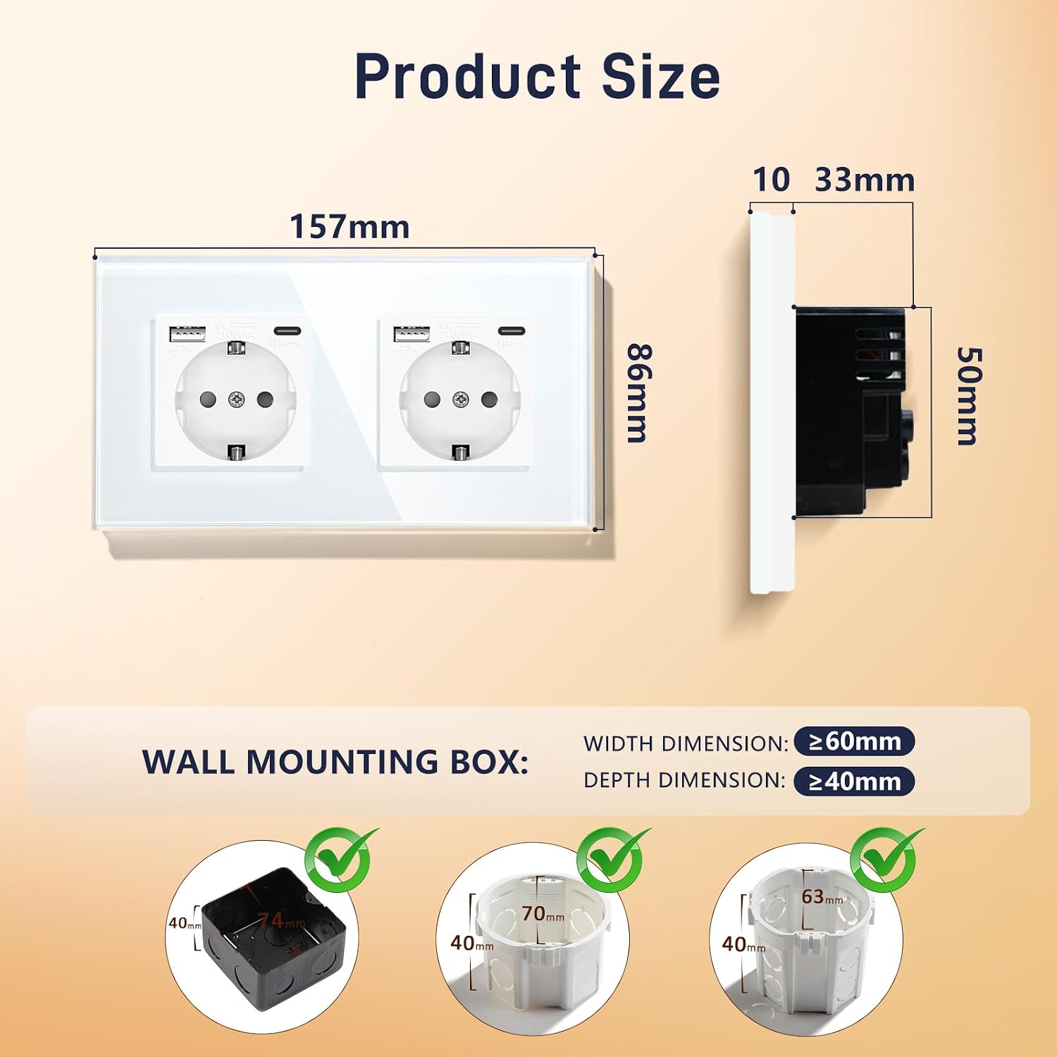 Detalle 2 de BSEED Doble Enchufe USB con Tipo C 2,1A