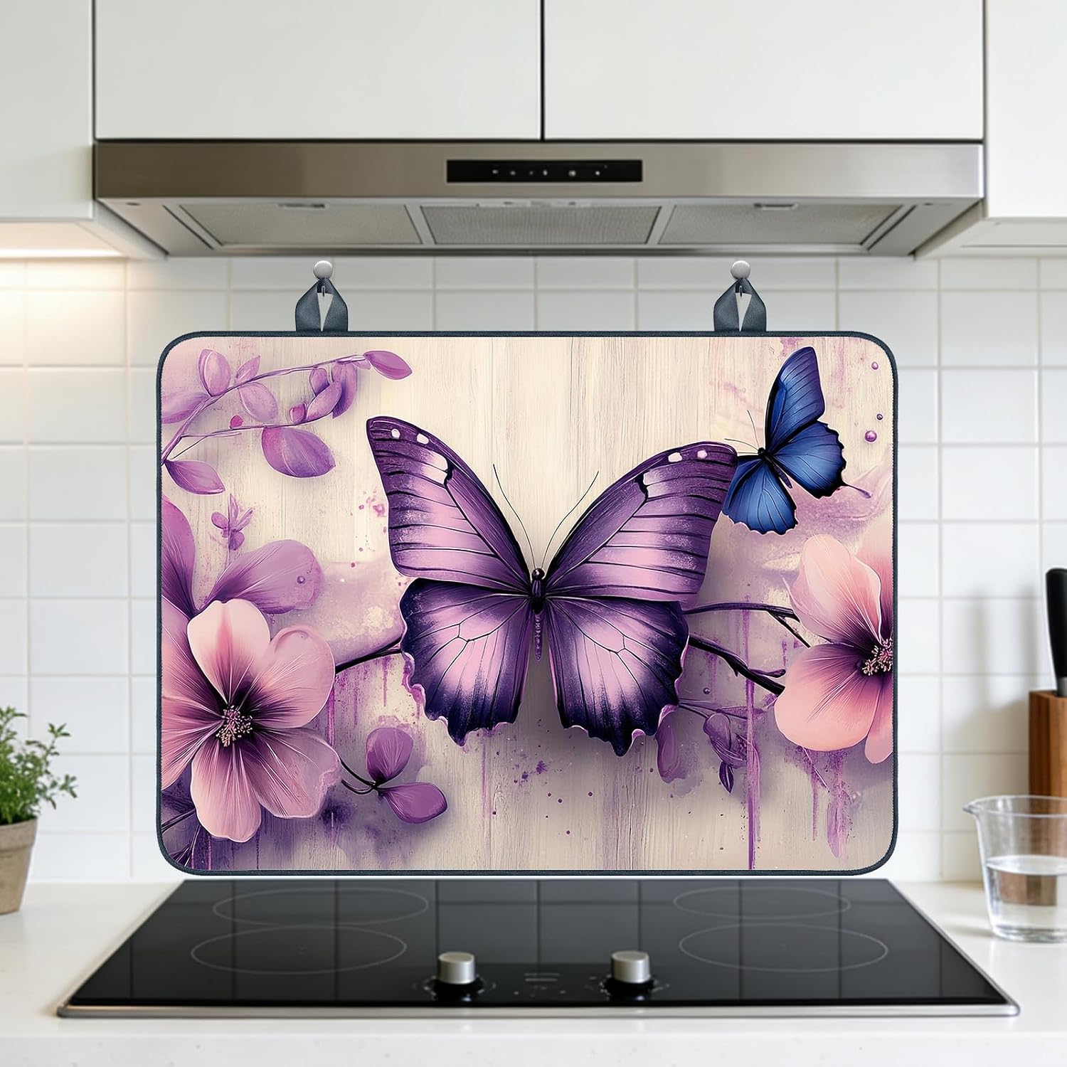 Detalle 2 de Nuxovilar Purple Butterfly Stove Cover, 28.65 x 20.47-Inch Floral Mat