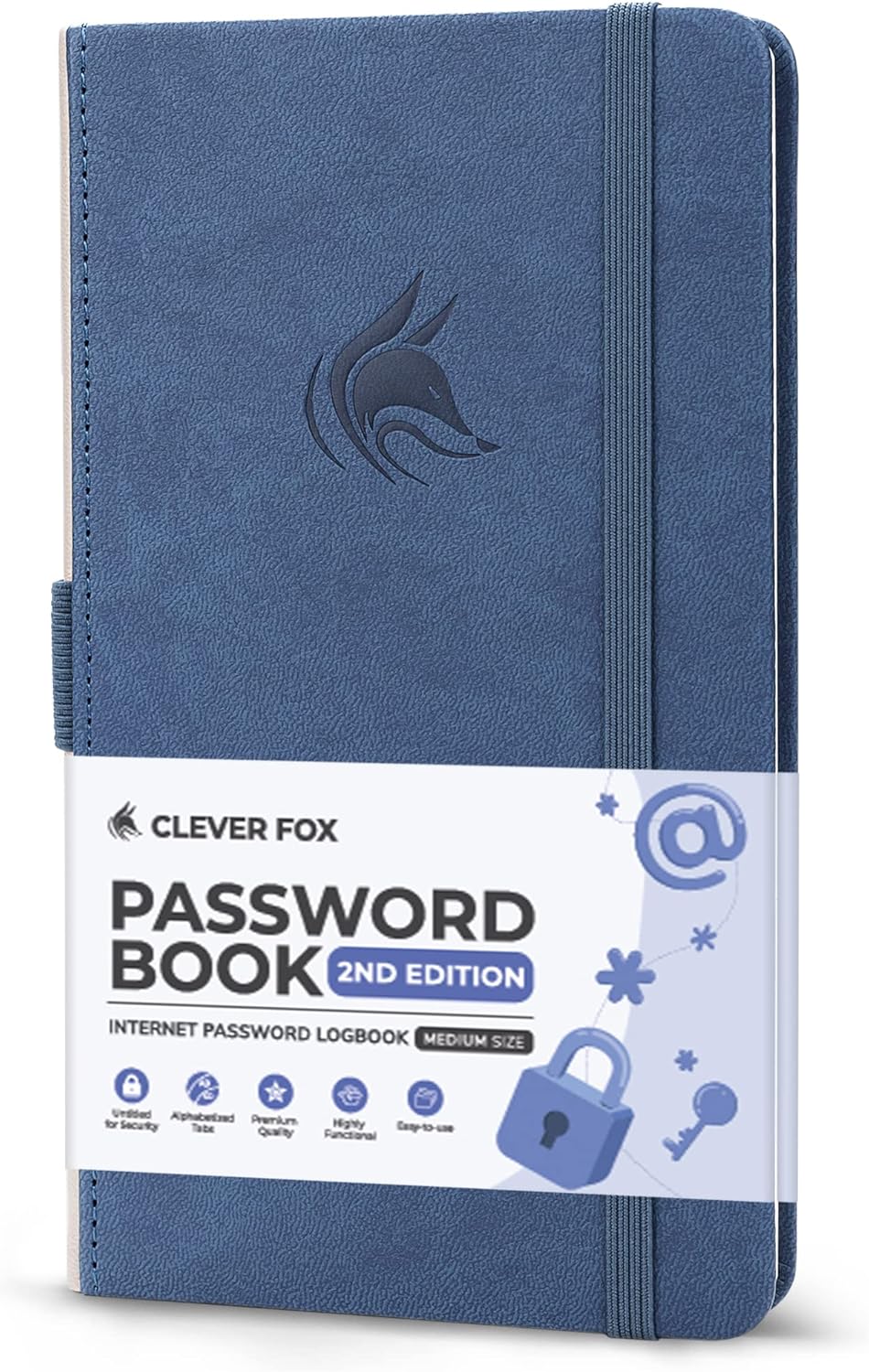 Clever Fox Password Book 2nd Edition Small (Pocket) with Laminated Alphabetical Tabs – Smoke Blue