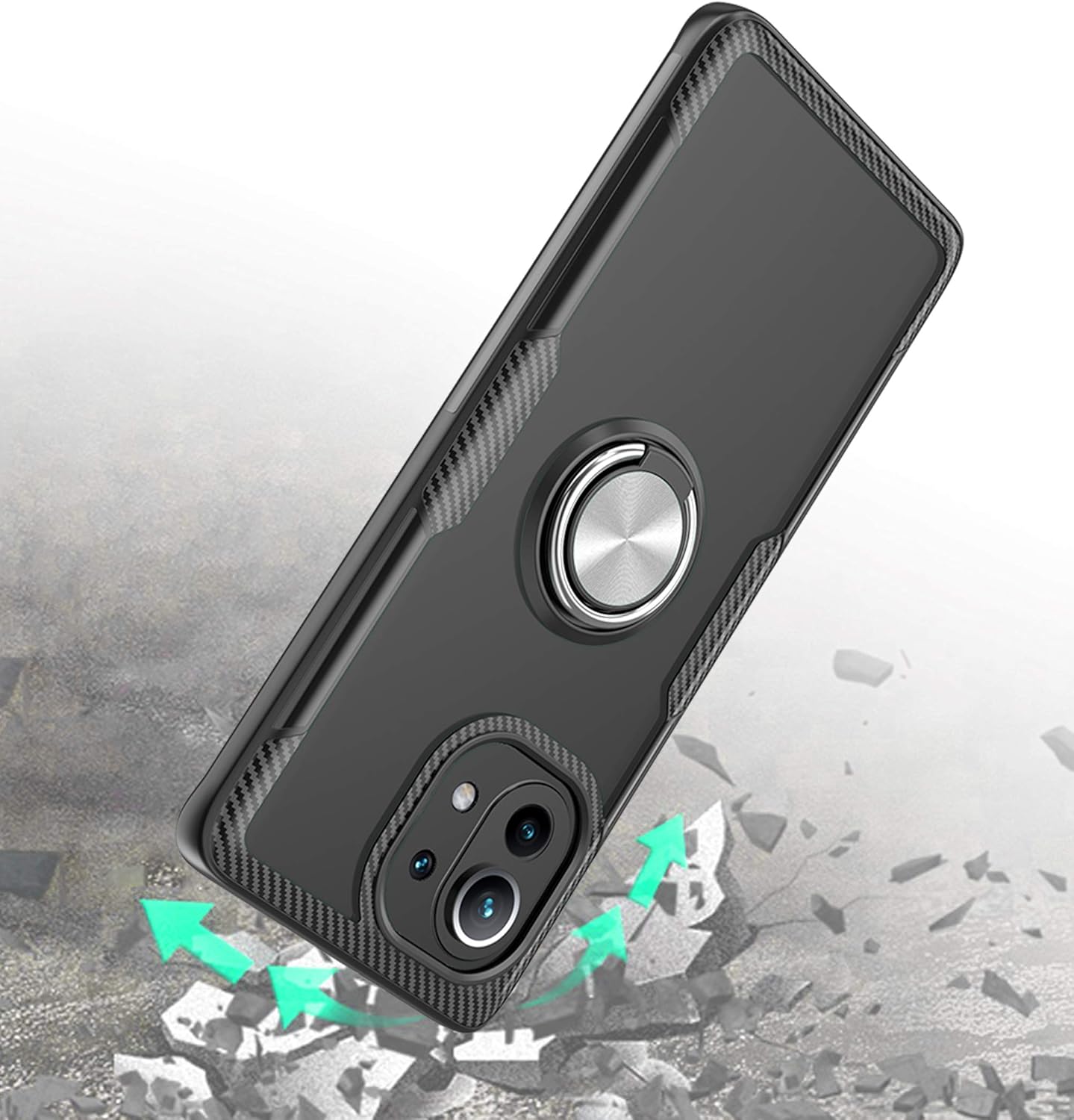 Thumbnail 3 de SORAKA Hülle für Xiaomi Mi 11 5G – transparente Hülle mit Ringständer, Silikonrahmen und Metallplatte zur Autohalterung