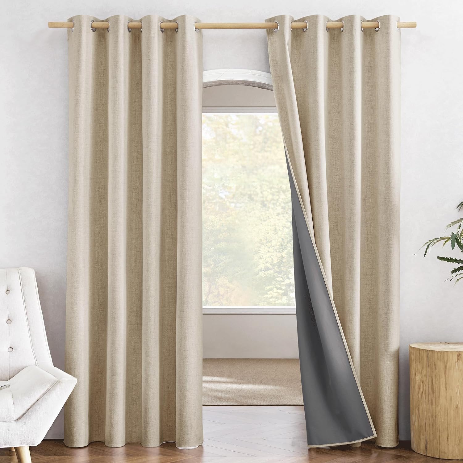 Detalle de NICETOWN Cream 100% Blackout Linen Curtains 84
