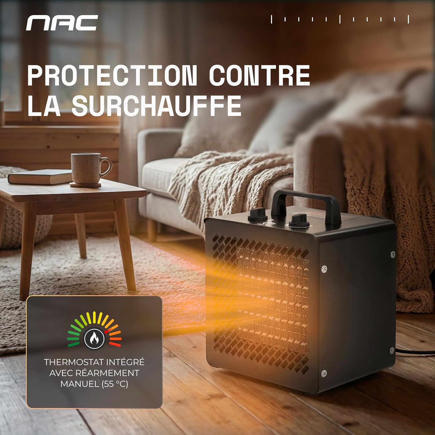 Thumbnail 4 de NAC Chauffage Soufflant Électrique 3000W – Radiateur mobile en céramique pour atelier, garage et serre