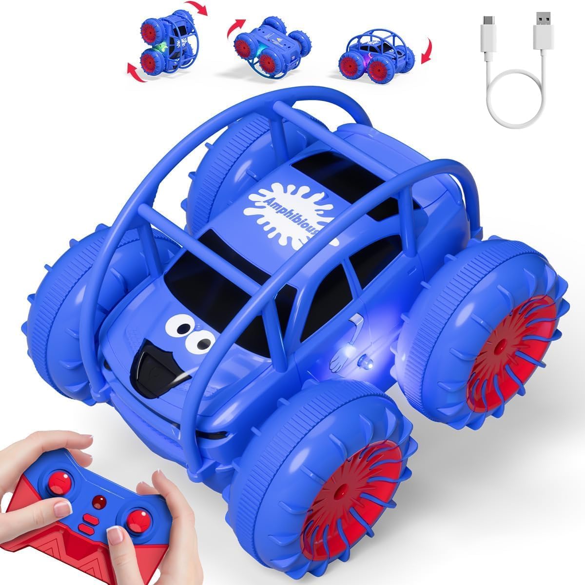 Detalle de ifollower Ferngesteuertes 4WD Amphibien-Monstertruck-Auto mit LED, 2,4GHz & 360° Drehung