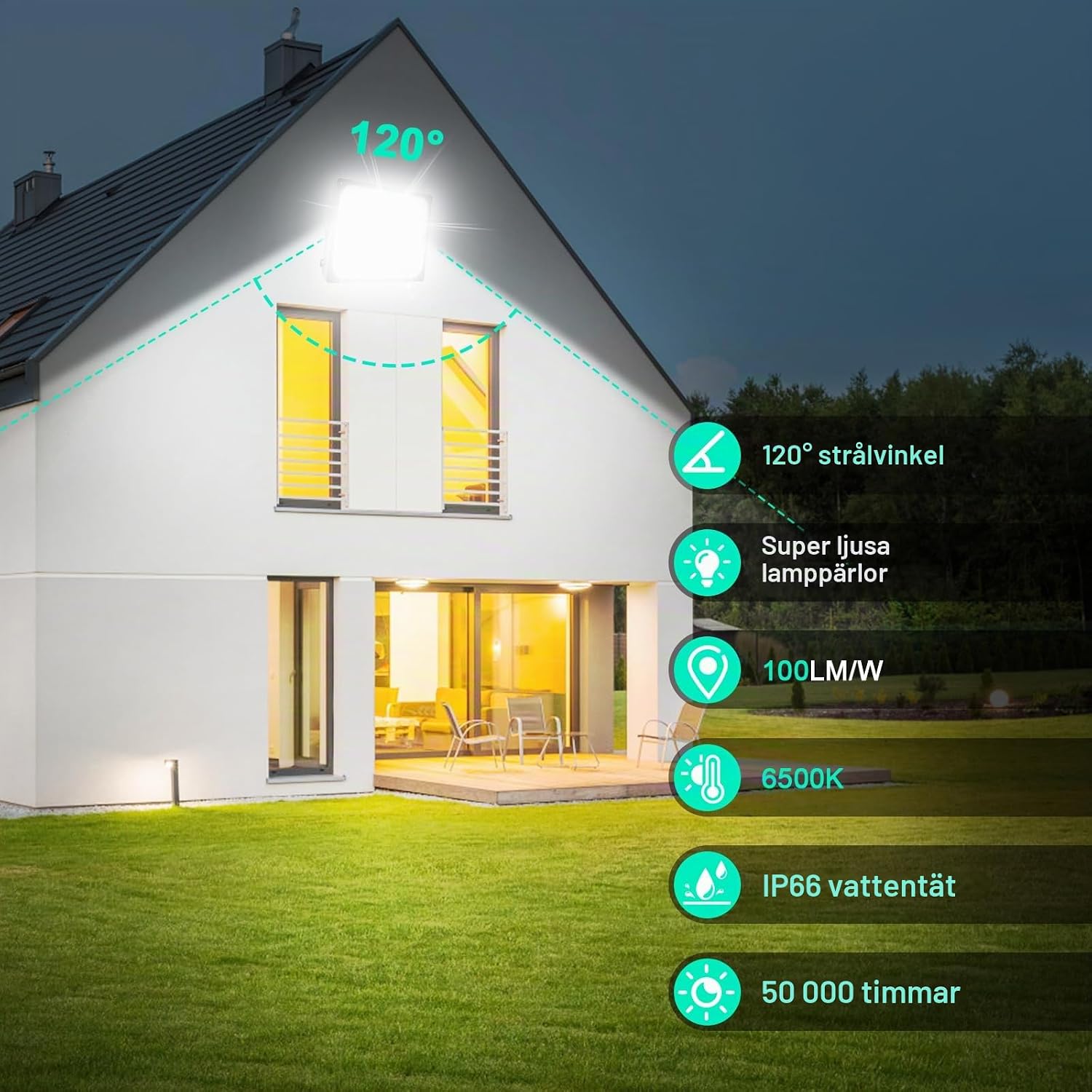 Detalle 1 de JBdusn XZ-LED 30 W LED-strålkastare, 6500 K, IP66 och 3 000 lm