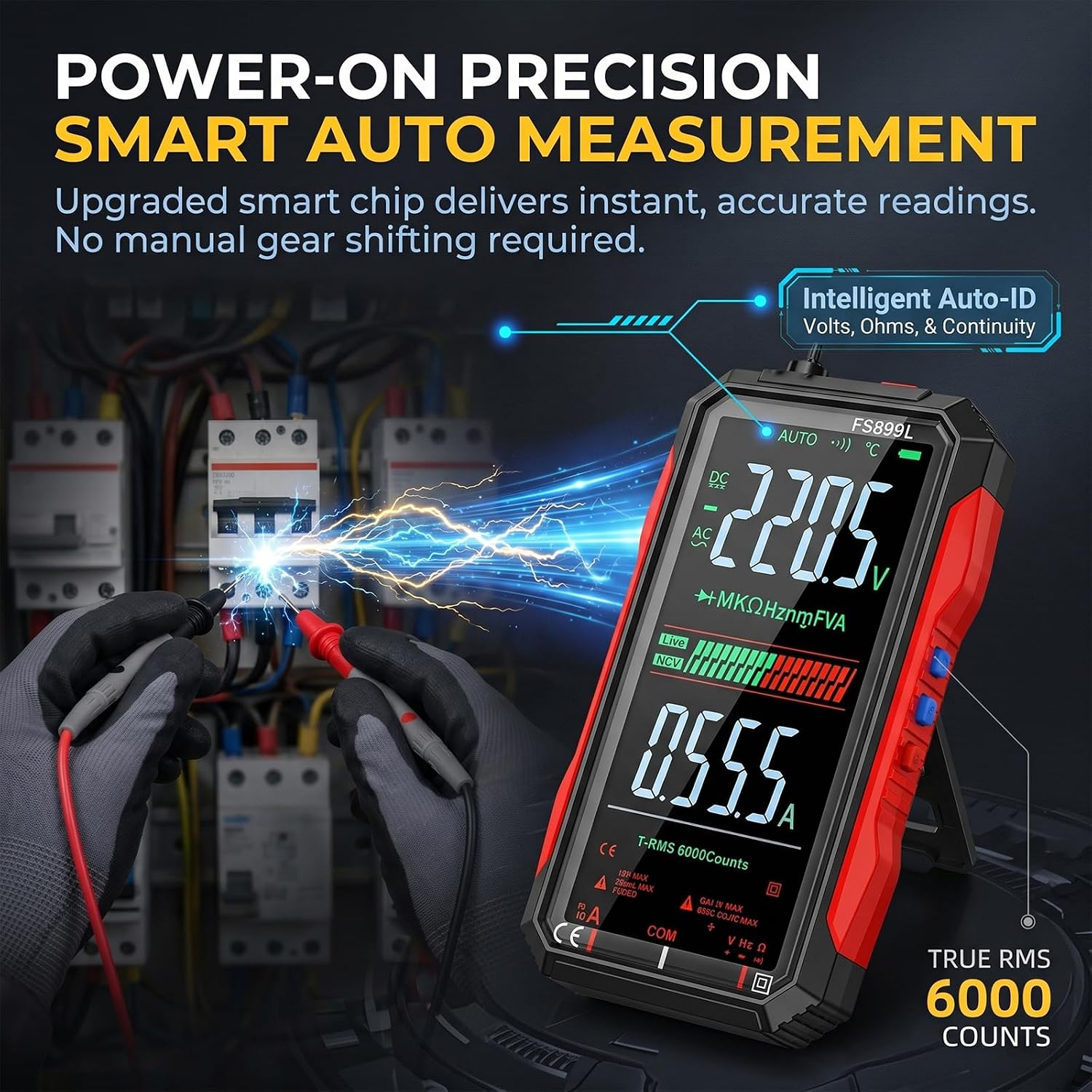 Detalle de ZMIWNIED FS899L Digital Multimeter, 6000-Count True RMS, USB-C Rechargeable