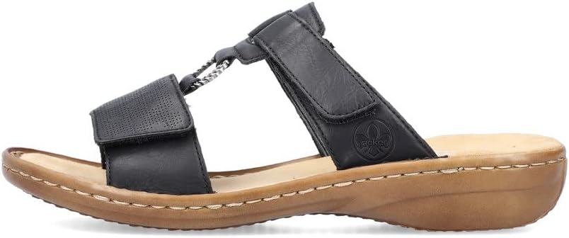 Detalle 2 de Rieker Damen Pantoletten 60885 – Keilabsatz-Slipper mit Klettverschluss, schmale Weite