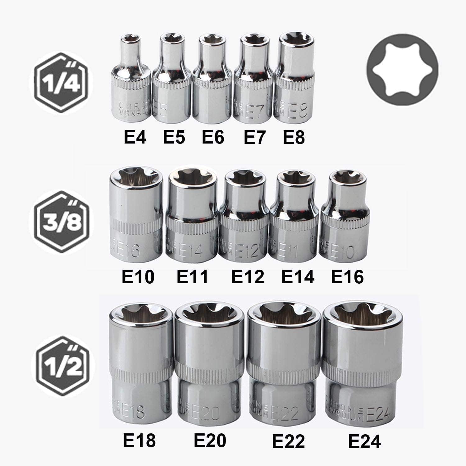 Thumbnail 1 de LSLANSOON 50BV30-E-Torx-HRC42-48 E-Torx Socket Set, 14-Piece