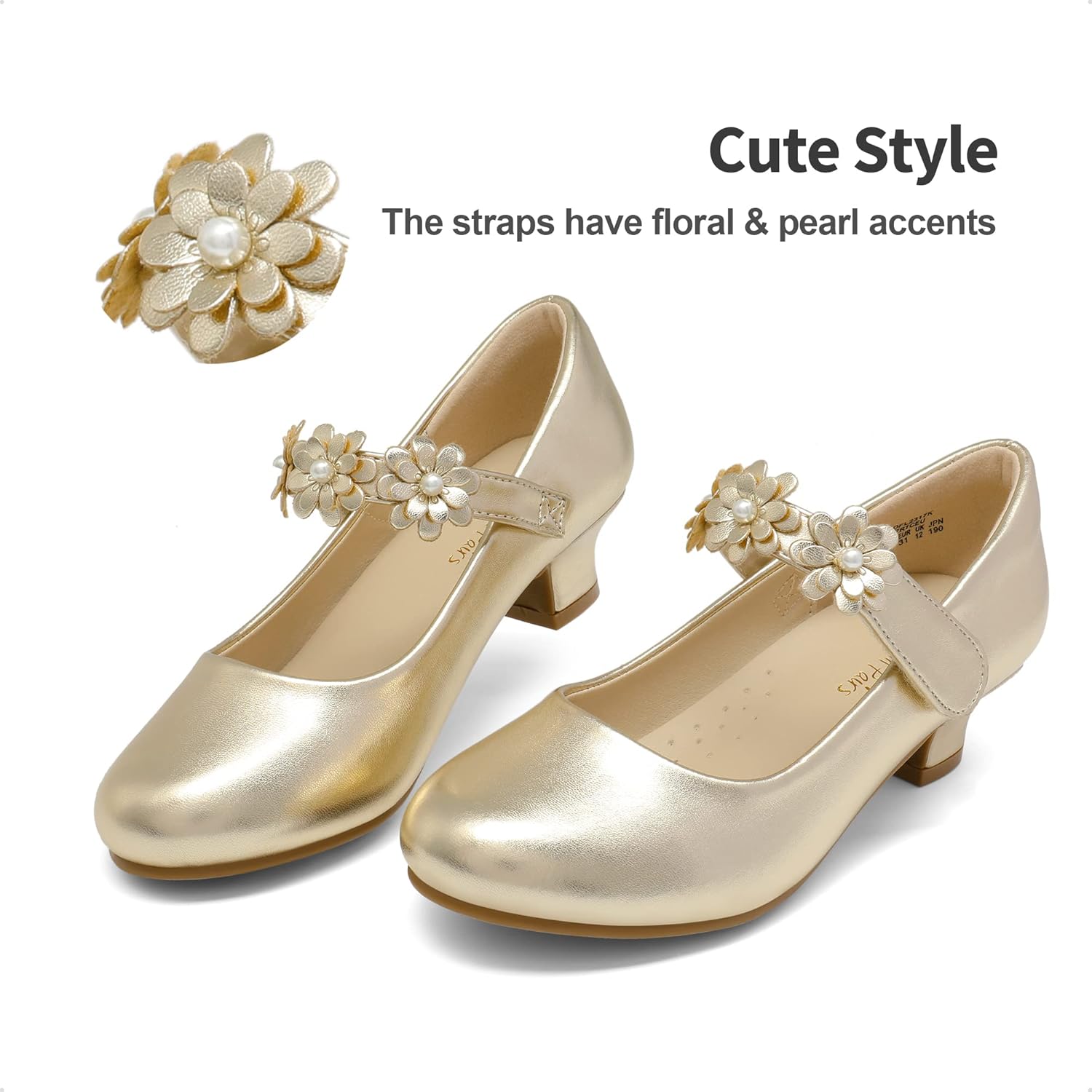 Detalle de DREAM PAIRS Chaussures Princesse Fille à Paillettes avec Talon Bloc – Escarpins Enfant pour Fête