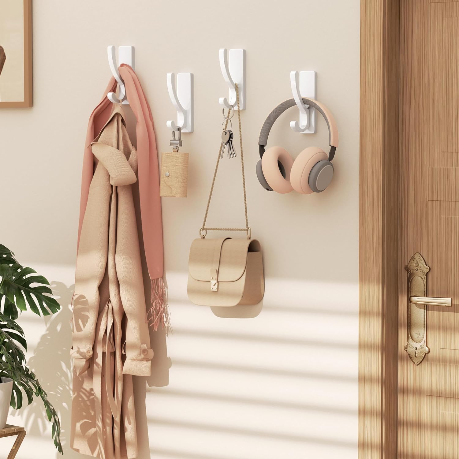 Thumbnail 3 de pickpiff Adhesive Wall Hooks (Heavy Duty, 13lb each) – Stick-On Metal Hooks, White, 4 Pack