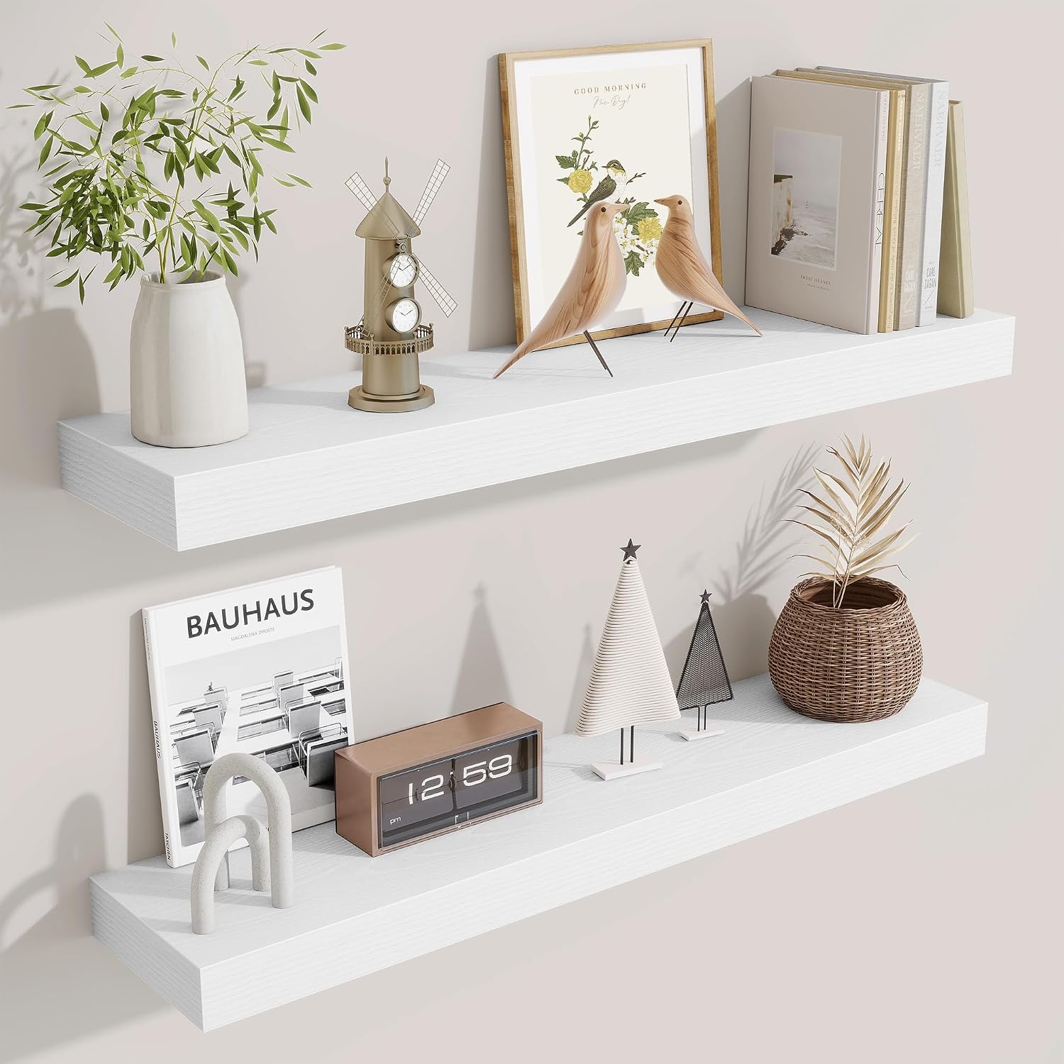 Detalle de Fun Memories Rustic Floating Shelves, 30-Inch White Set of 2