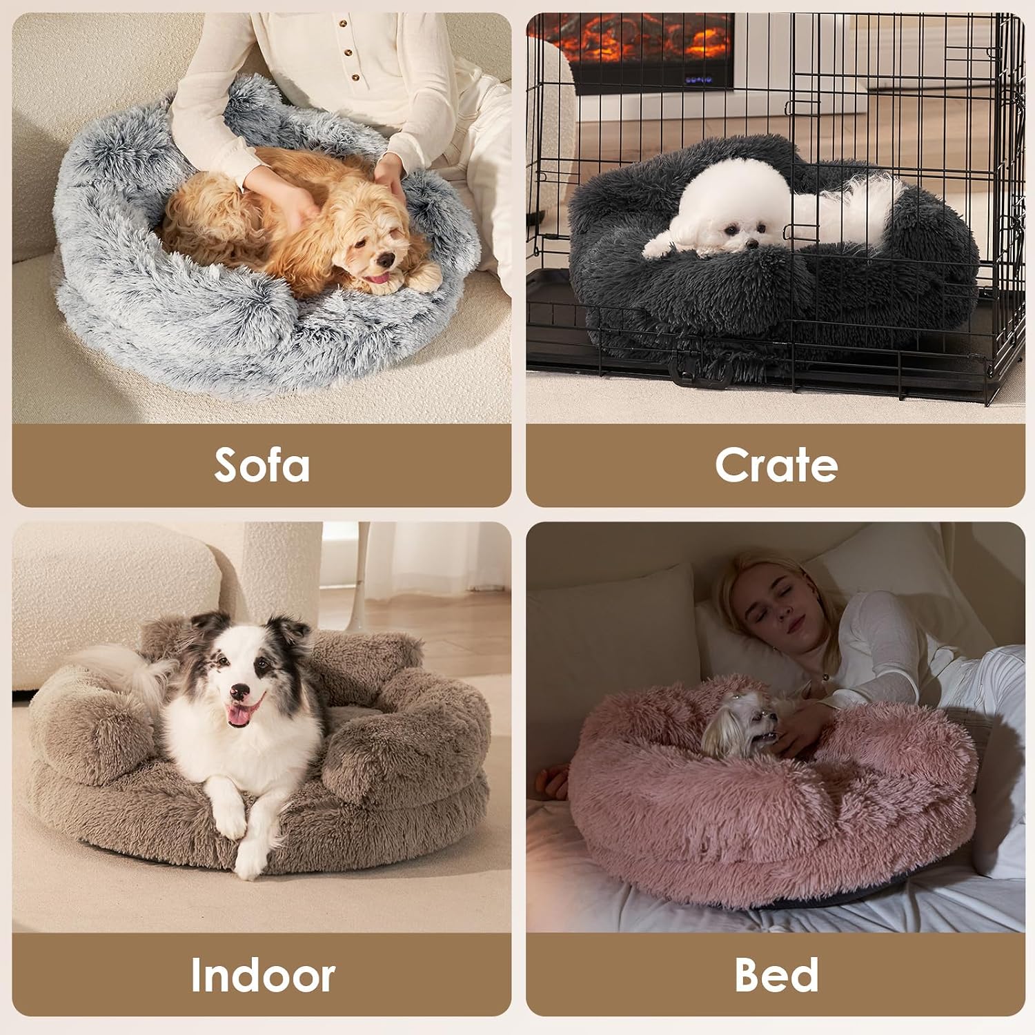 Thumbnail 6 de EHEYCIGA ECUS26PPT23SA25S Donut Dog Bed, 23 x 23-Inch Faux Fur, Camel