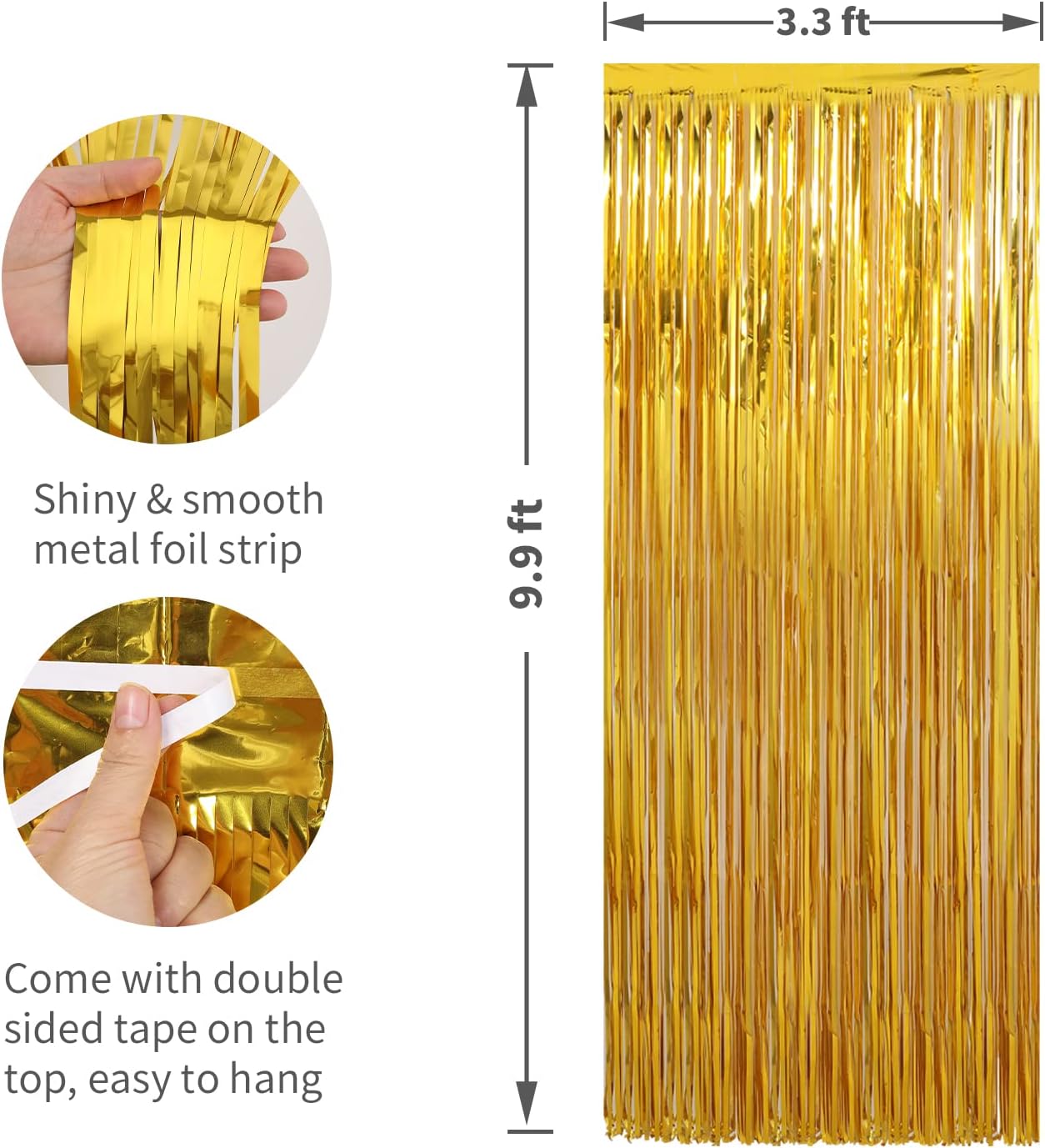 Thumbnail 1 de Crosize 3 Pack Gold Foil Fringe Glitter Curtains (3.3 ft x 9.9 ft each) – Sparkling Backdrops for Parties