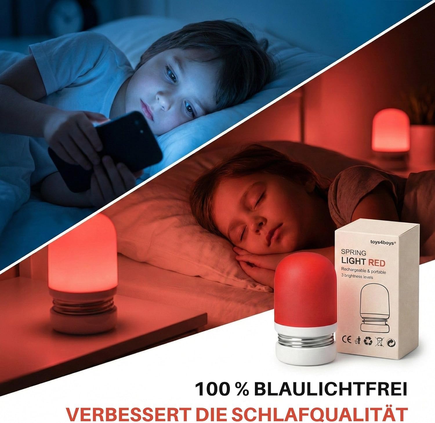 Detalle 2 de Toys4Boys LED Nachtlicht mit Rotlicht – Sanft dimmbar, 630 nm, idealer Begleiter für ruhige Nächte