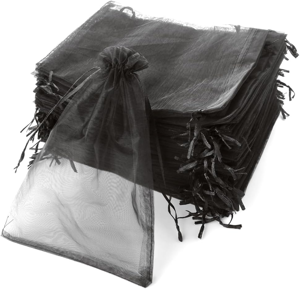 Detalle de YFZYT 100 PCS Organza Gift Bags 20 x 30 cm – Drawstring Jewellery & Gift Pouches (Black)