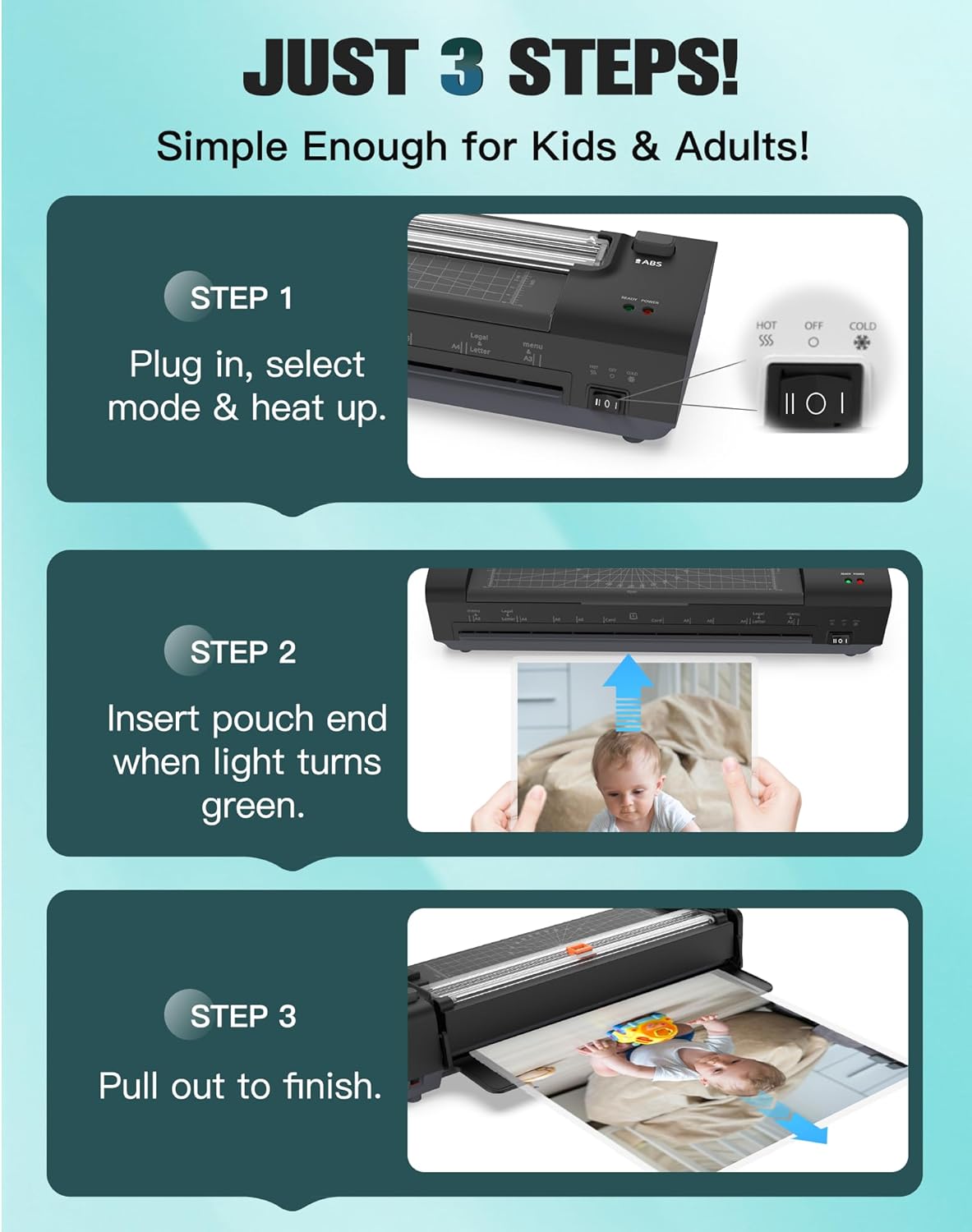 Thumbnail 6 de A3 Laminator Machine with 20 Laminating Sheets, Multi Function Laminator with Paper Trimmer Corner Rounder for Office School Business Home Use, Black
A3 Laminator Machine with 20 Laminating Sheets, Mu…