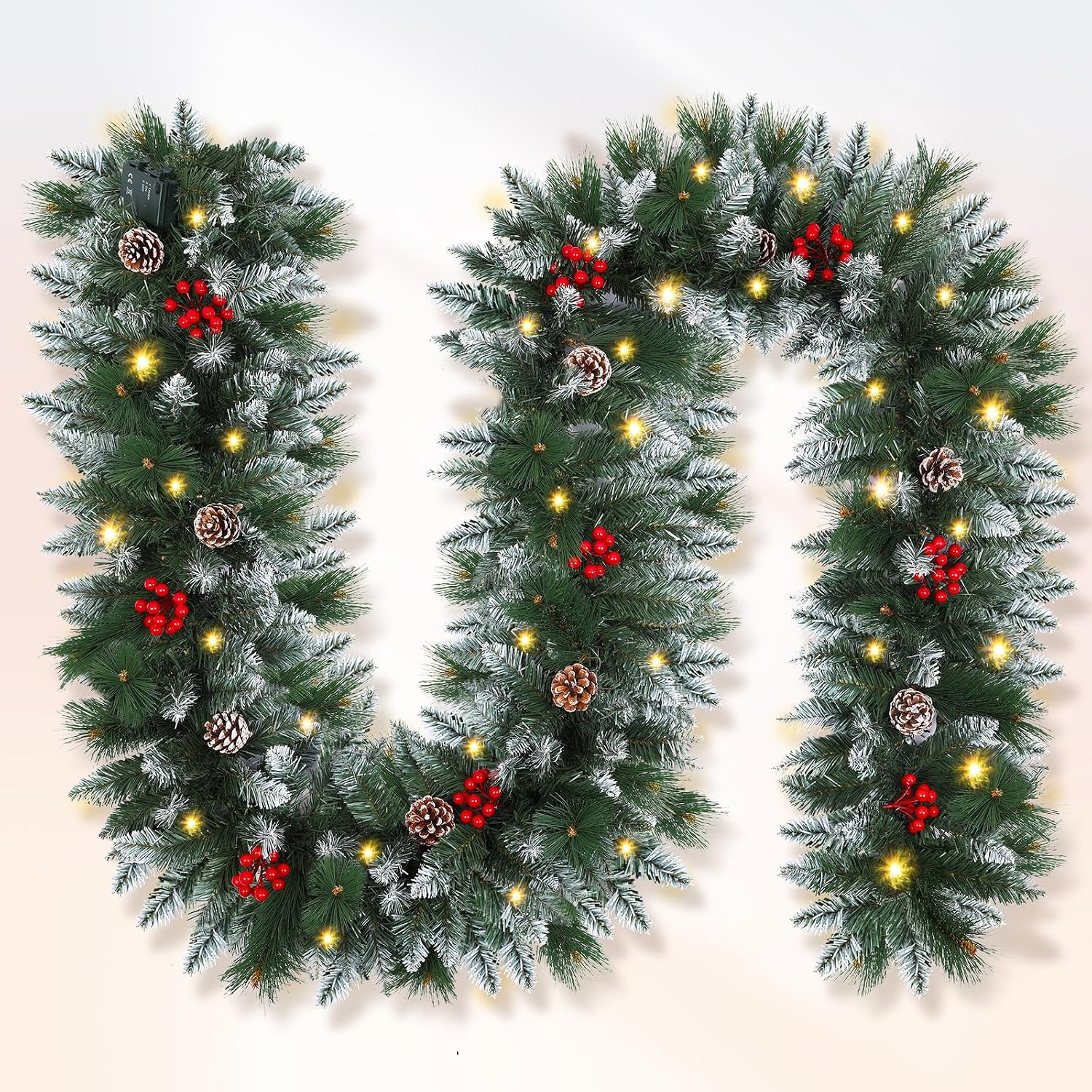 Detalle de Shearly E-96 Pre-Lit Christmas Garland, 275 cm, Pine Cones and Warm White LEDs