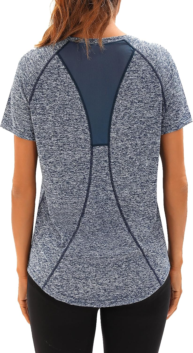 Detalle de Wayleb T-Shirt Sportiva da Donna con scollo a V – maniche corte, asciugatura rapida