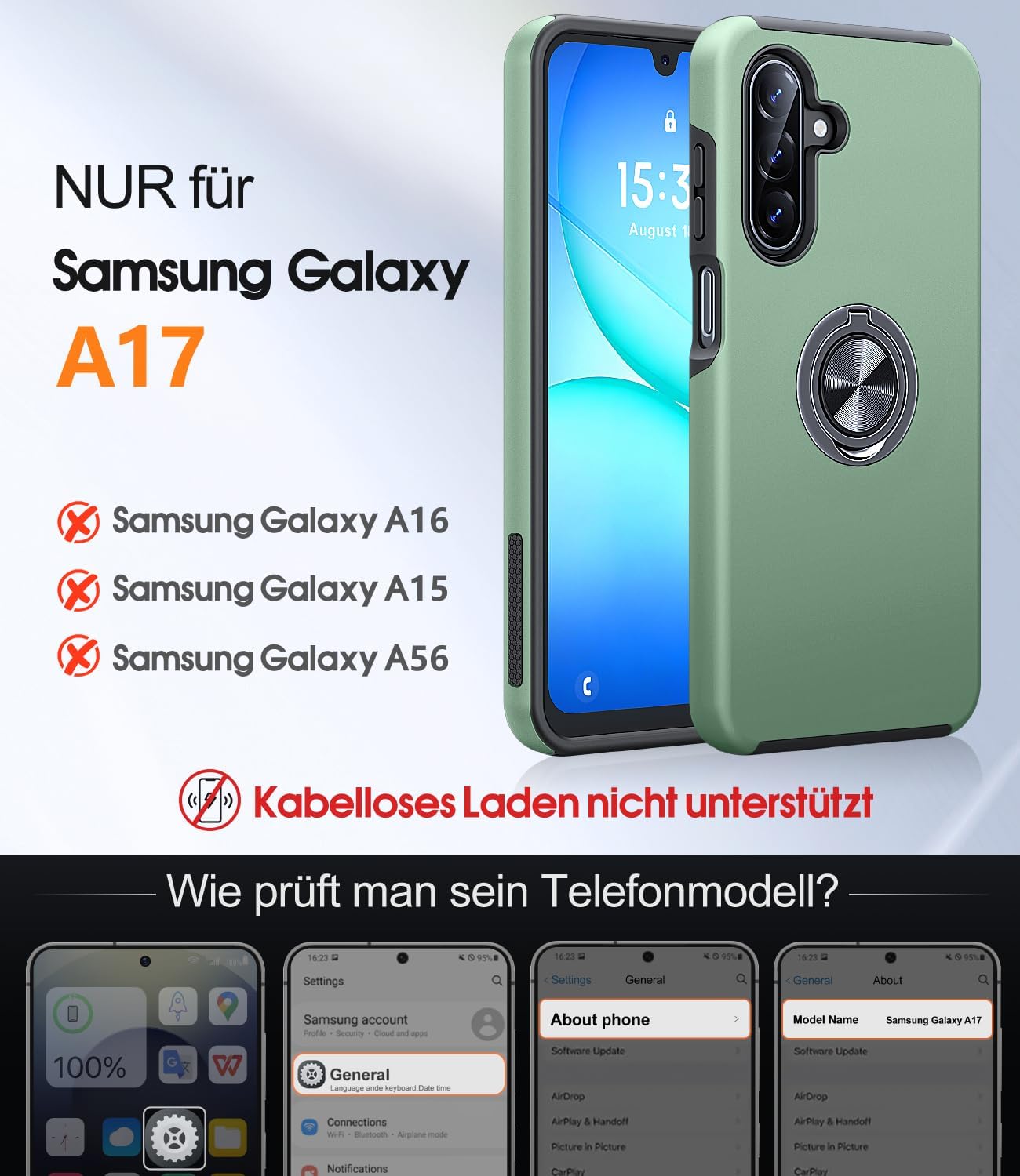 Detalle 2 de AOUIA Galaxy A17 5G Hülle Ringständer