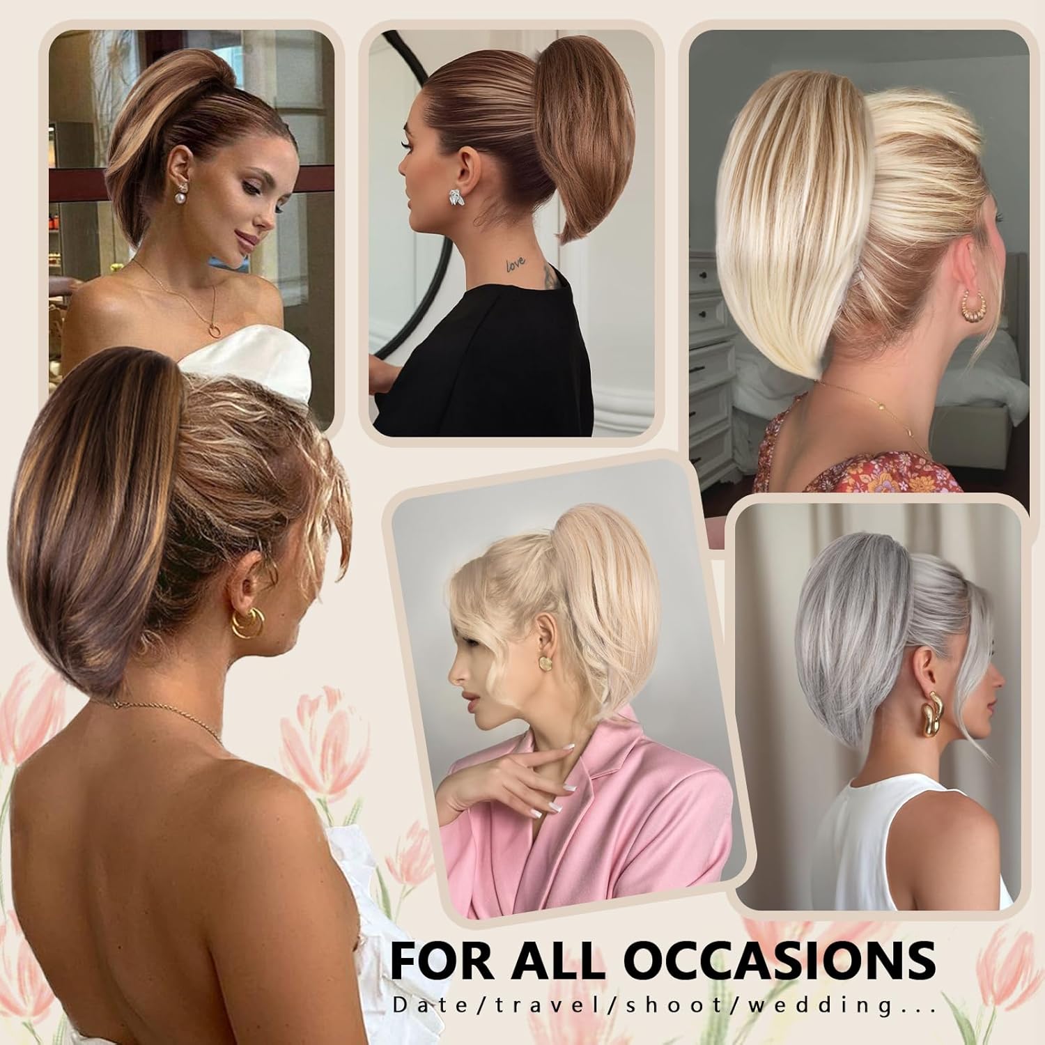 Detalle de Clip on Ponytails for Women - 10 Inch Short Straight Synthetic Ponytail Extension (Dark Blonde with Beige Highlights)