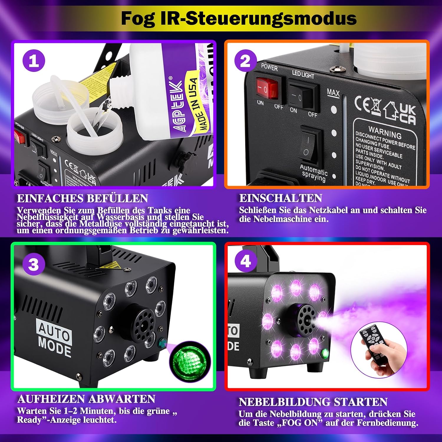 Detalle 2 de AGPtEK Nebelmaschine – Rauchmaschine mit Auto-Sprühen Modus, 500 W, 13 RGB-Farben