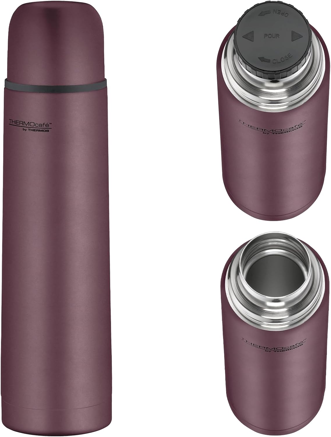 Detalle de THERMOcafé by THERMOS TC BEVERAGE BOTTLE Burgundy Matt 0,70l – Edelstahl, auslaufsicher, 12h heiß / 24h kalt