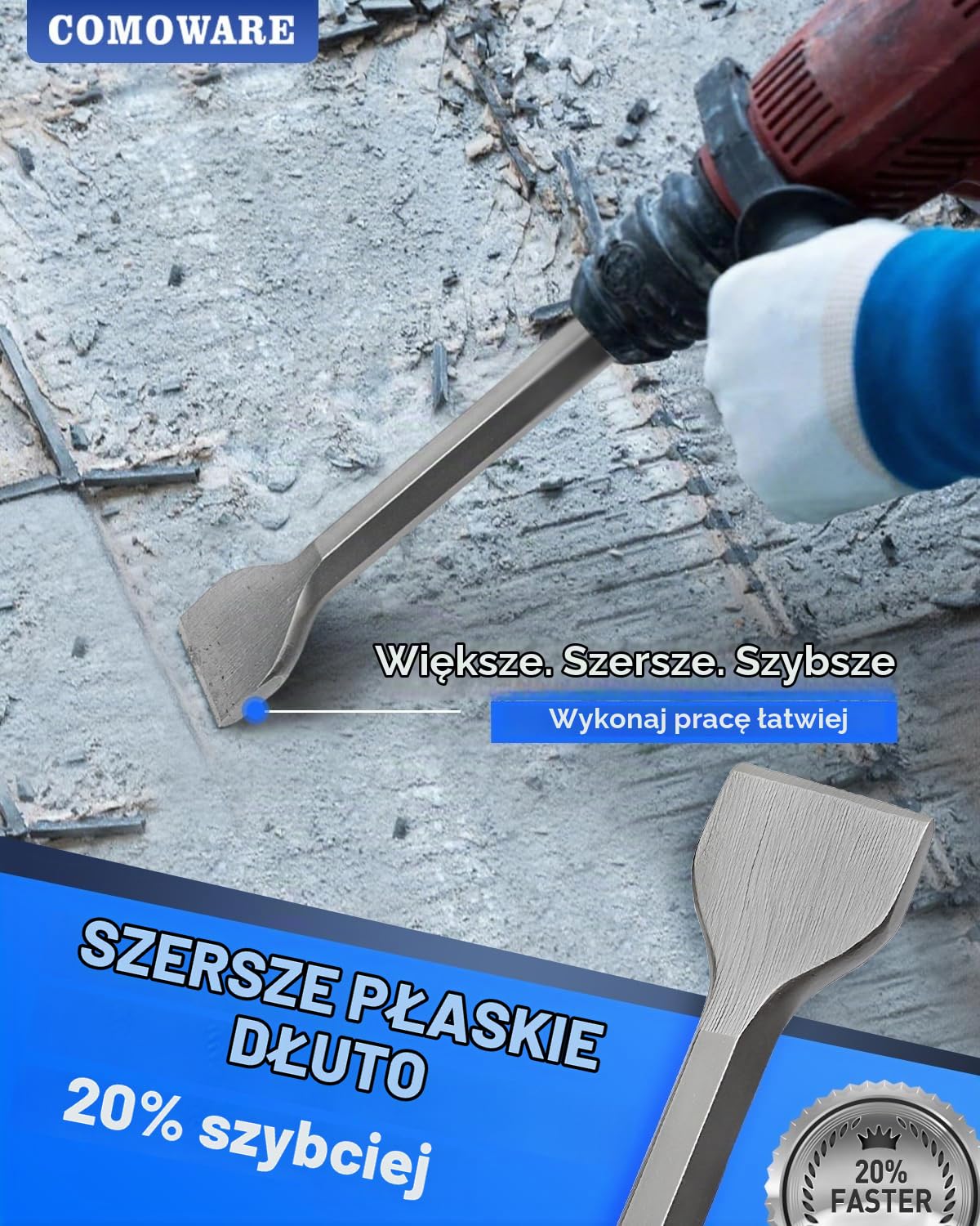 Detalle 1 de COMOWARE zestaw wierteł i dłut SDS-Plus do betonu, 17 elementów z futerałem