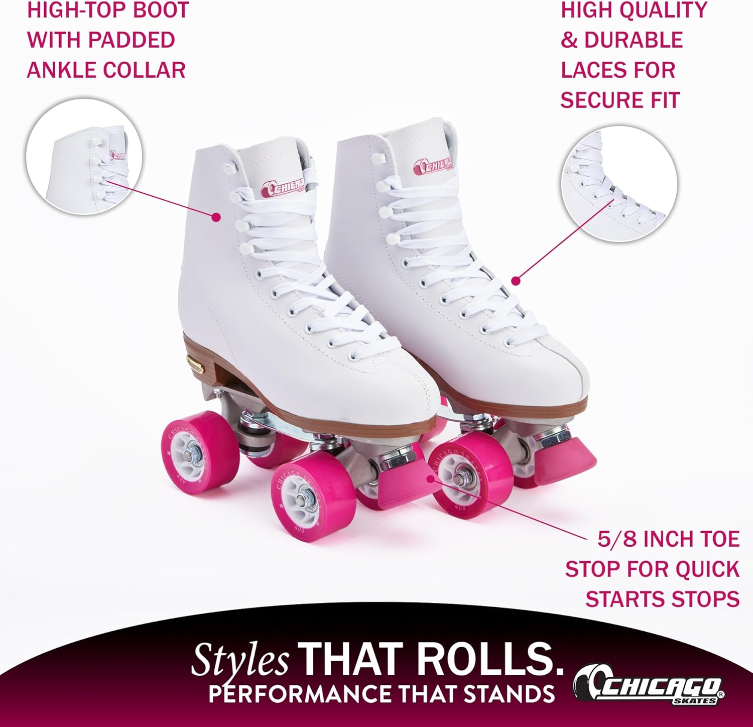 Thumbnail 2 de Chicago Skates Classic Quad Roller Skates for Women & Men — Durable High-Top Boots with 60mm PU Wheels