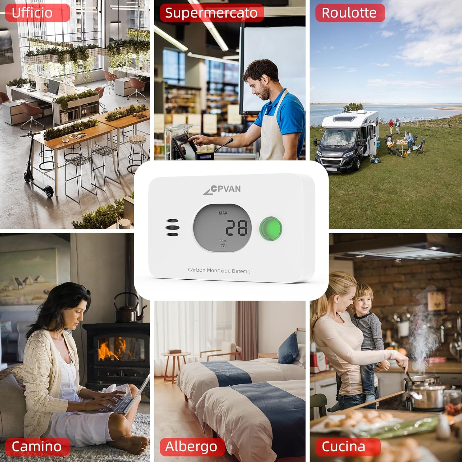 Thumbnail 6 de CPVAN Détecteur de monoxyde de carbone 3 en 1 avec température et humidité (EN 50291) – lot de 2
