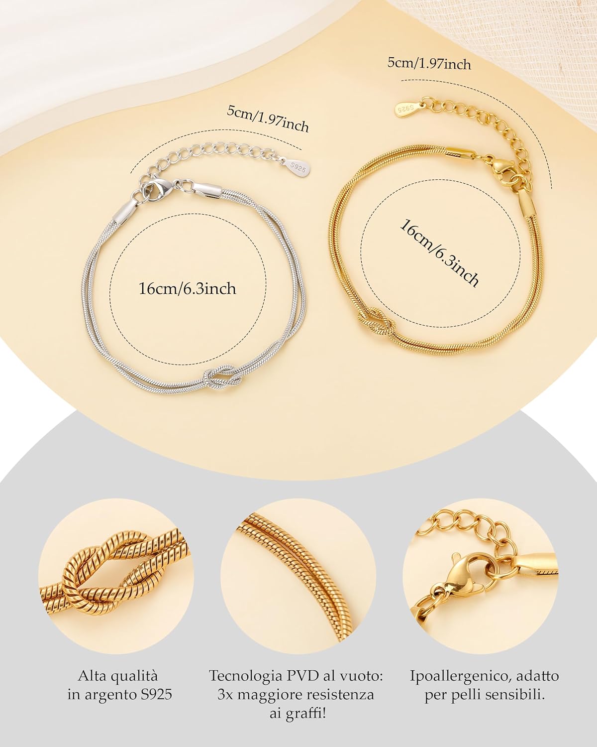 Detalle de J.Fée 2PCS Bracciale Amicizia Maestra – Bracciali in Argento 925 con Nodo e Regalo Coordinato