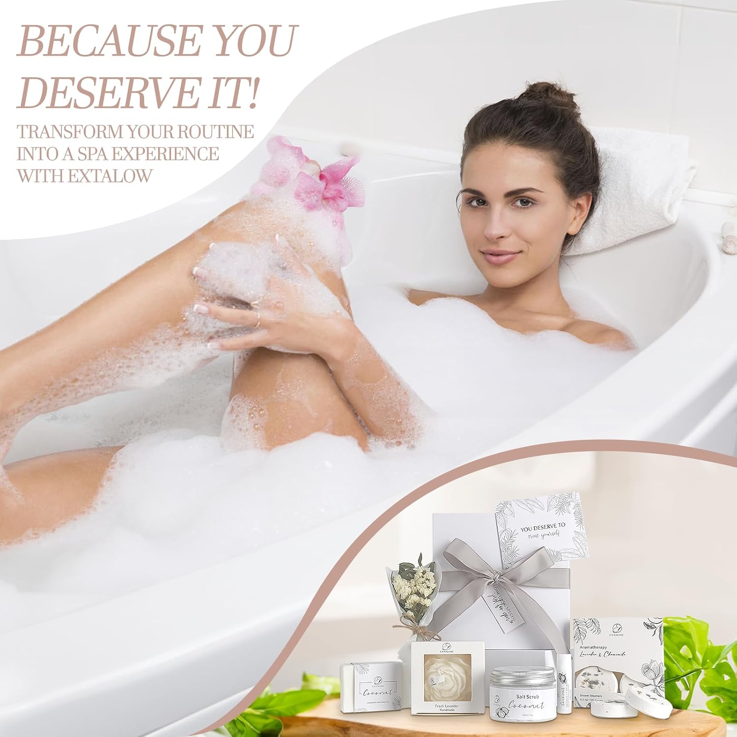 Detalle 2 de EXTALOW Coconut Spa Gift Set for Women – At-Home Luxury Bath & Body Gift Basket
