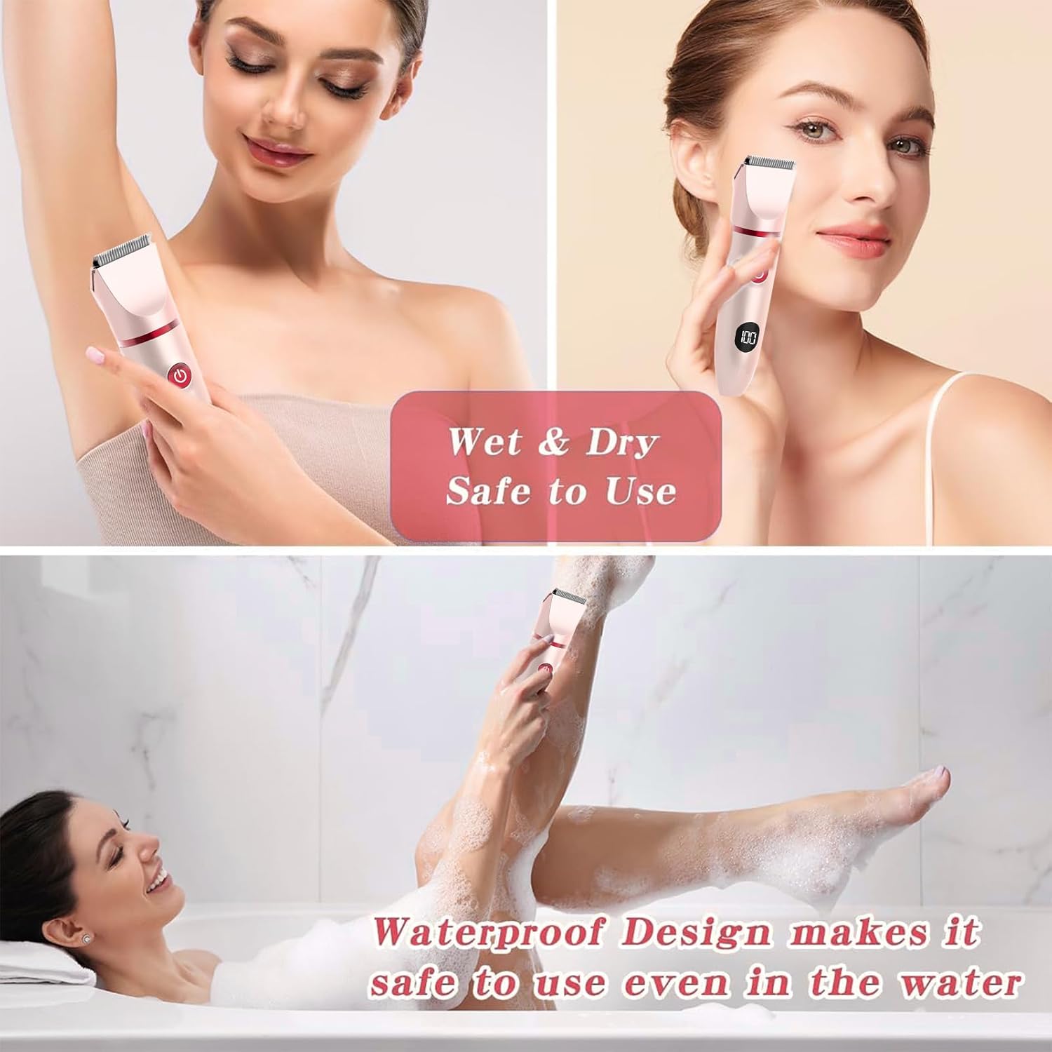 Thumbnail 6 de XkuiHF 3 en 1 Rasoir Electrique Femme — Tondeuse Intime IPX7, usage humide et sec (Rose)