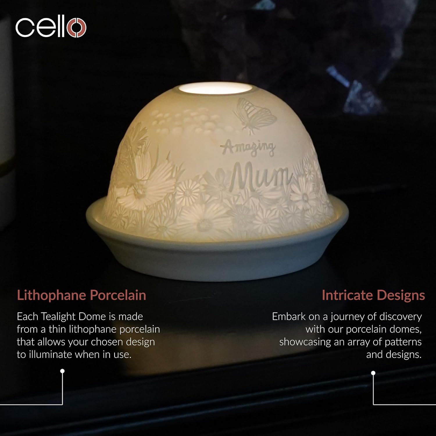 Thumbnail 2 de Cello Porcelain Tealight Holder Dome “Amazing Mum” with 3D projection
