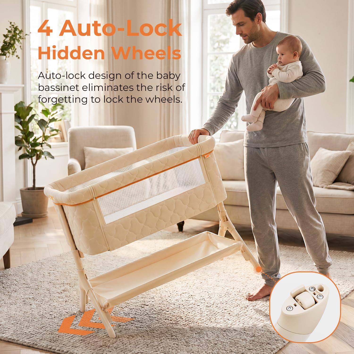 Thumbnail 6 de Pamo babe Y7062A Bedside Bassinet, Beige, Foldable with Wheels and Adjustable Height
