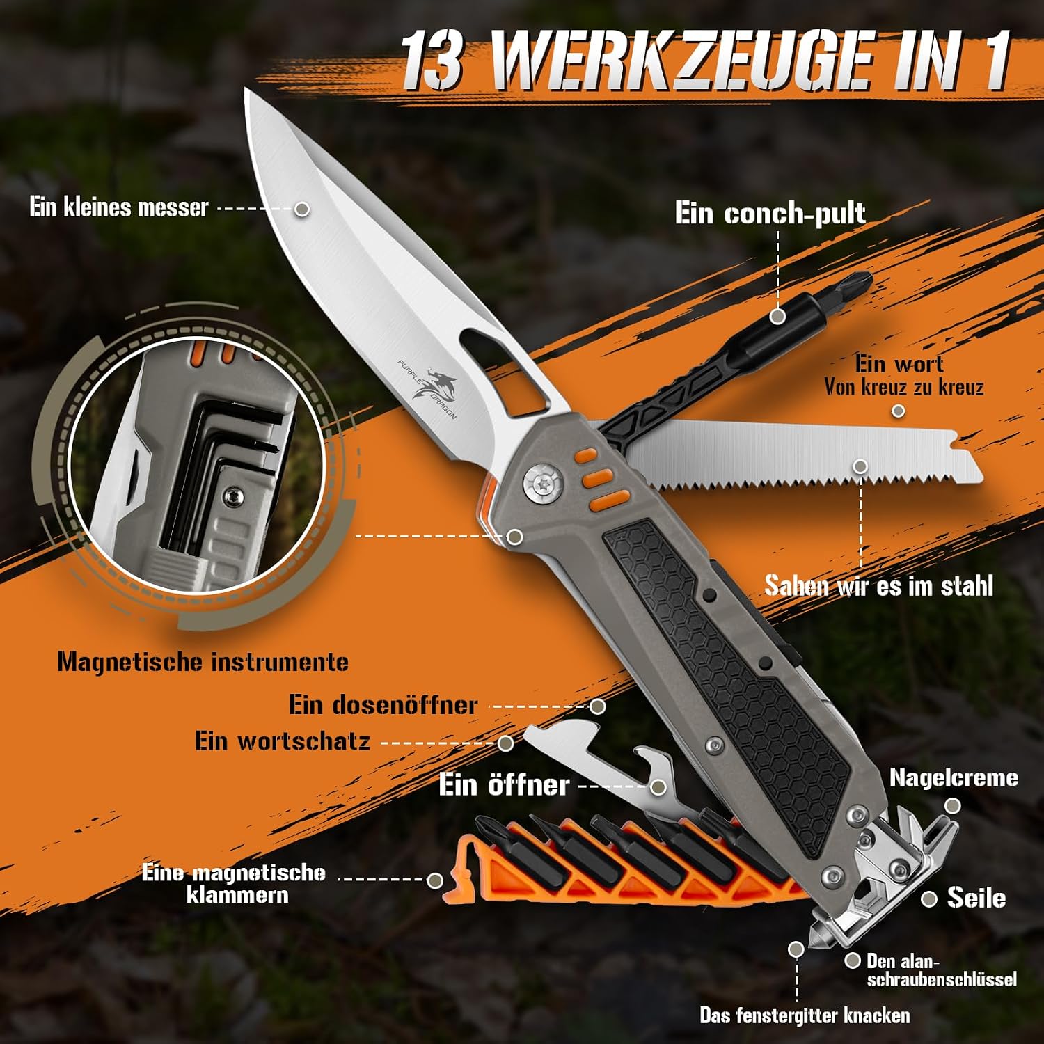 Detalle 2 de Purple Dragon 13 in 1 Multitool Grau