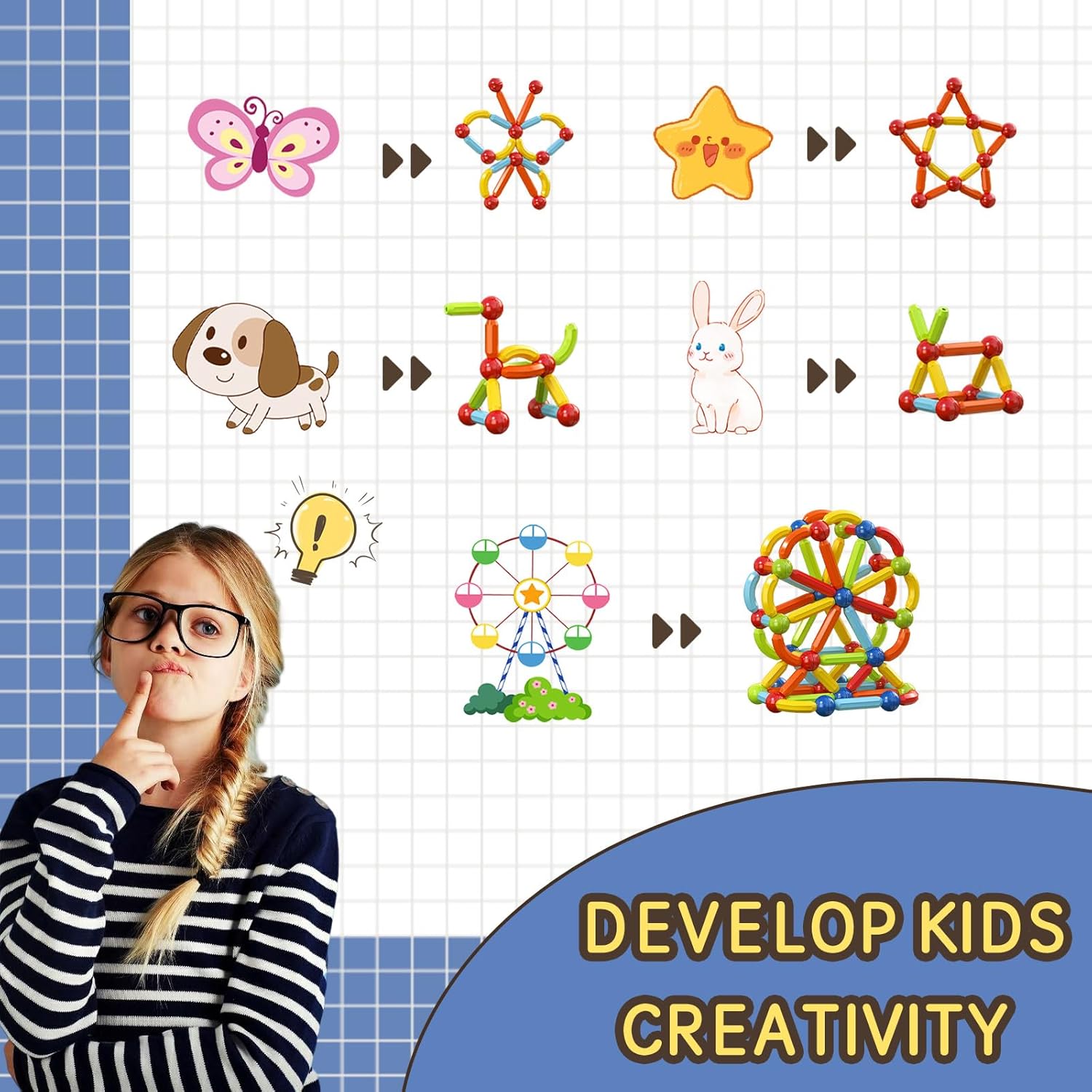 Thumbnail 3 de Toddler Magnetic Blocks Building Toys (Magnetic Sticks & Balls) for Ages 3–5+ — Montessori STEM Learning Set