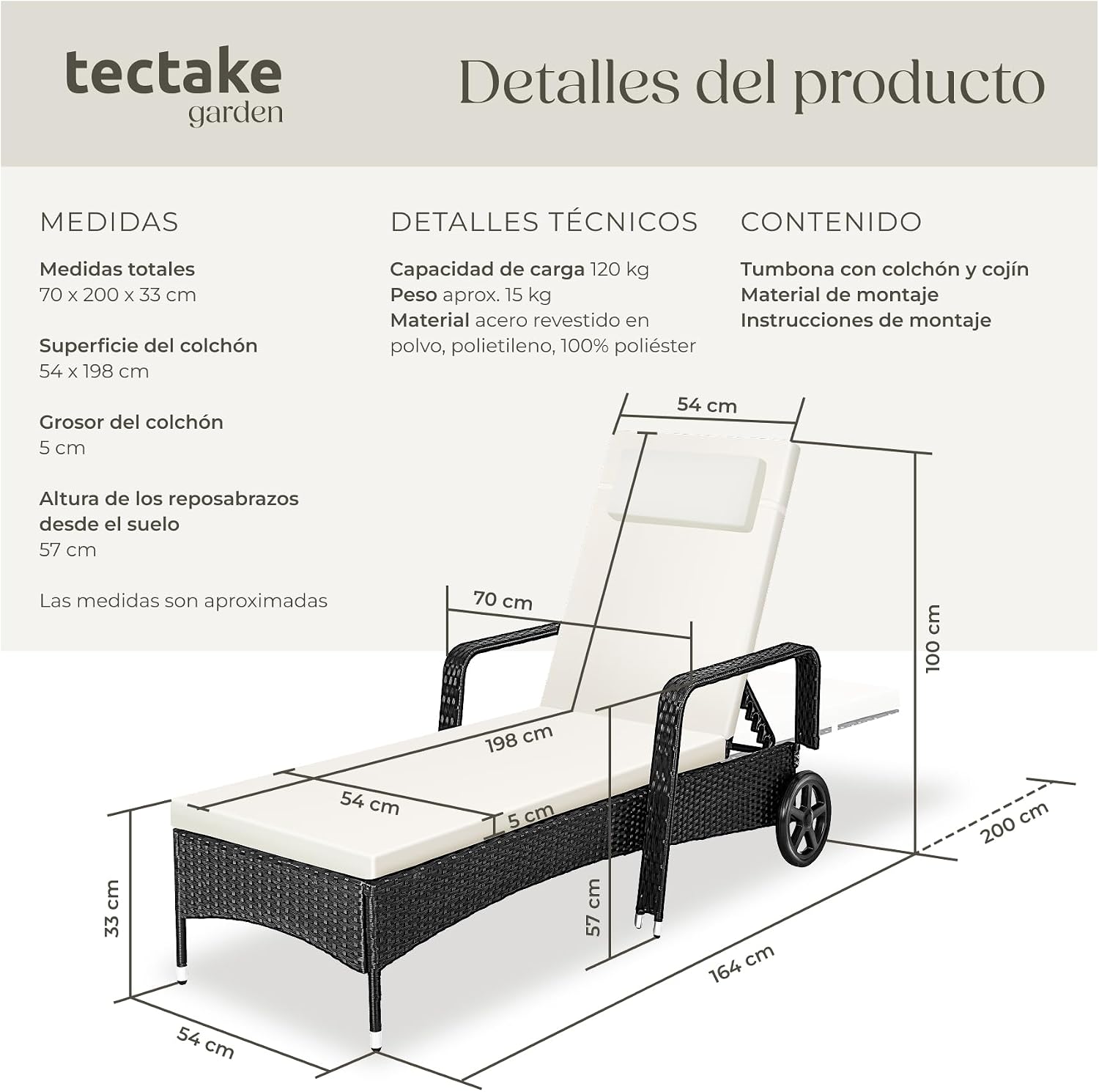 Detalle de tectake Tumbona Chaise Longue 6 posiciones