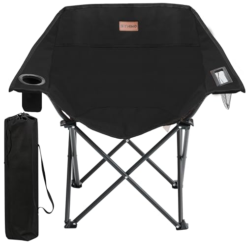 Detalle de Symino Campingstuhl Faltbar mit Getränkehalter und Seitentasche – Anglersessel klappbar, 120 kg Traglast, Schwarz