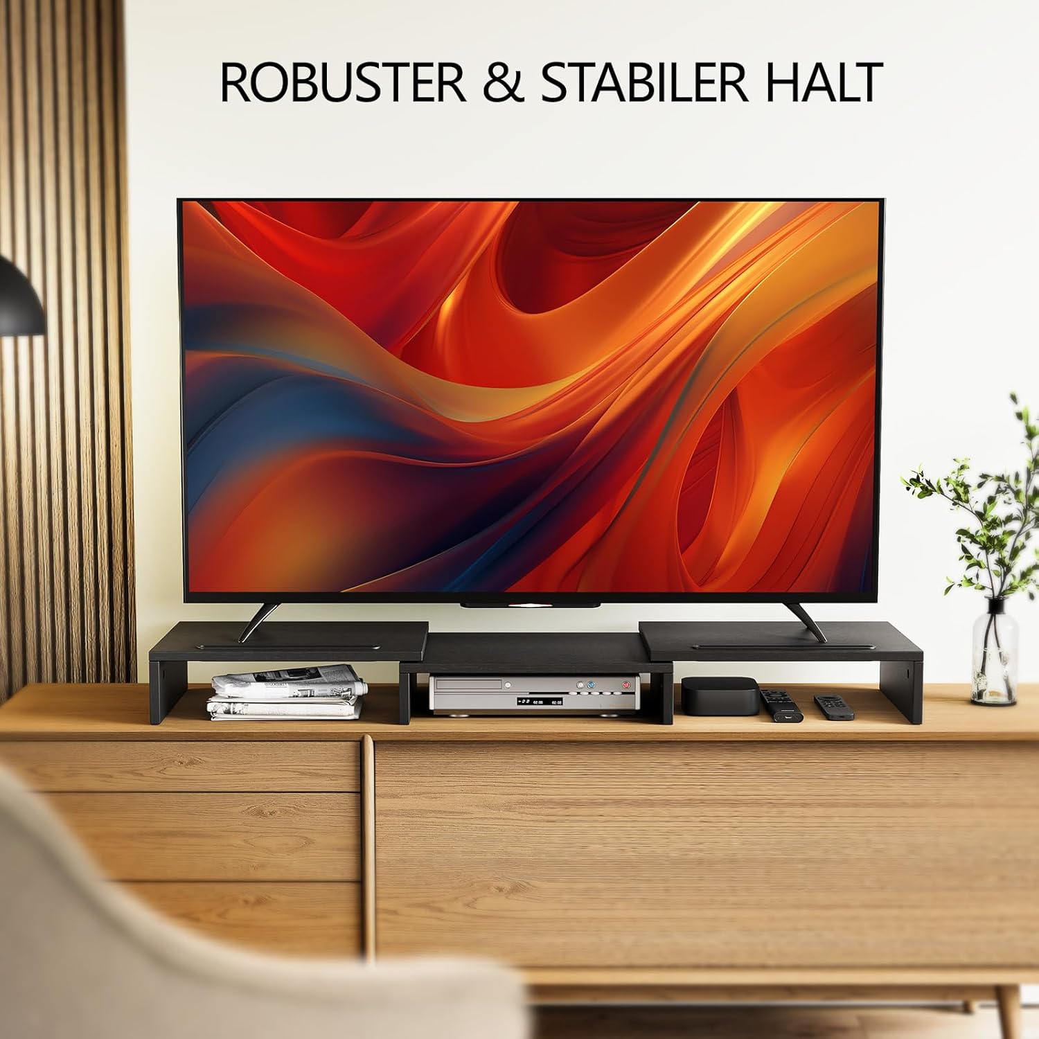 Detalle de AMERIERGO Dual-Monitorständer für 2 Monitore – verstellbarer Desktop-Standfuß mit integrierten Ablagen