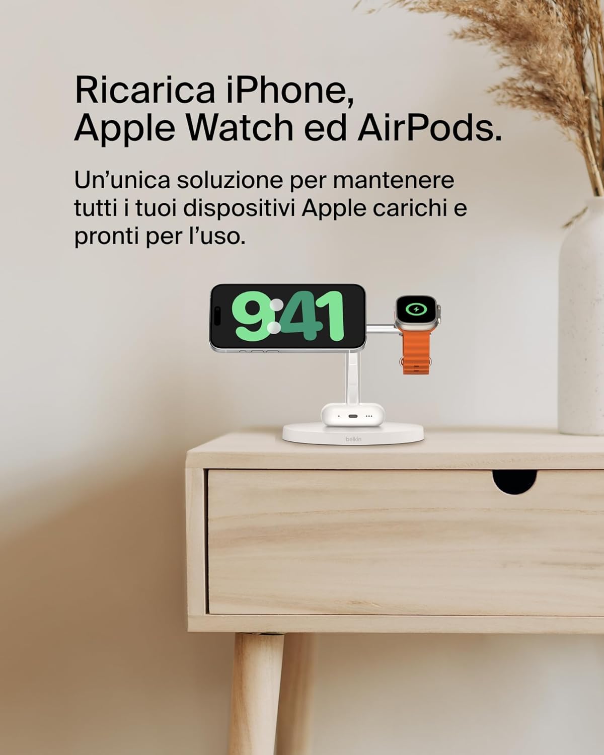 Thumbnail 1 de Belkin BoostCharge 3‑in‑1 caricatore wireless Qi2 per iPhone, Apple Watch e AirPods