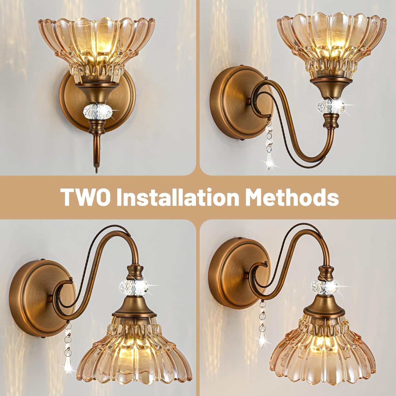 Thumbnail 2 de Rainzepher LDH-1-Brass-Amber Wall Sconce, Amber Glass and Crystal Accents