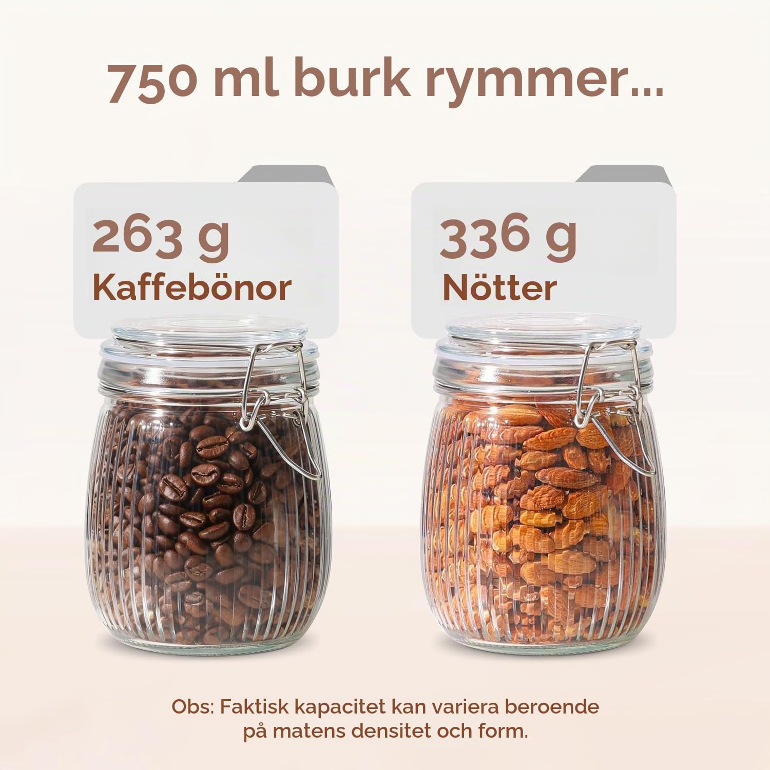 Detalle de ComSaf lufttäta glasburkar, 6 × 750 ml med räfflat glas