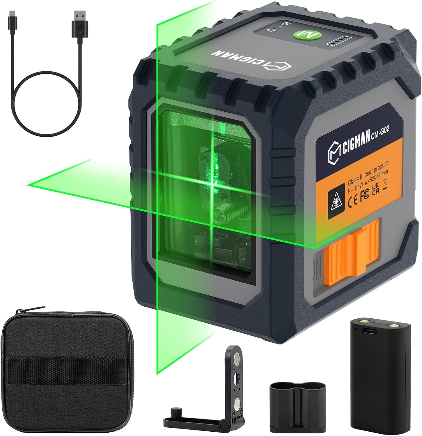 CIGMAN Green Laser Level: Self-Leveling Cross Line, 30m Reach, Rechargeable Battery