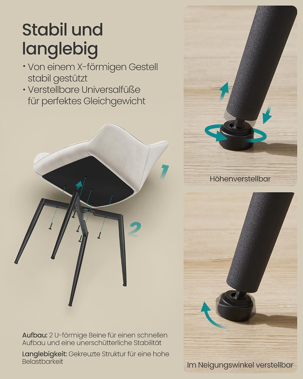Thumbnail 6 de SONGMICS LDC087W16 Esszimmerstuhl 6er Set Cappuccino-Beige