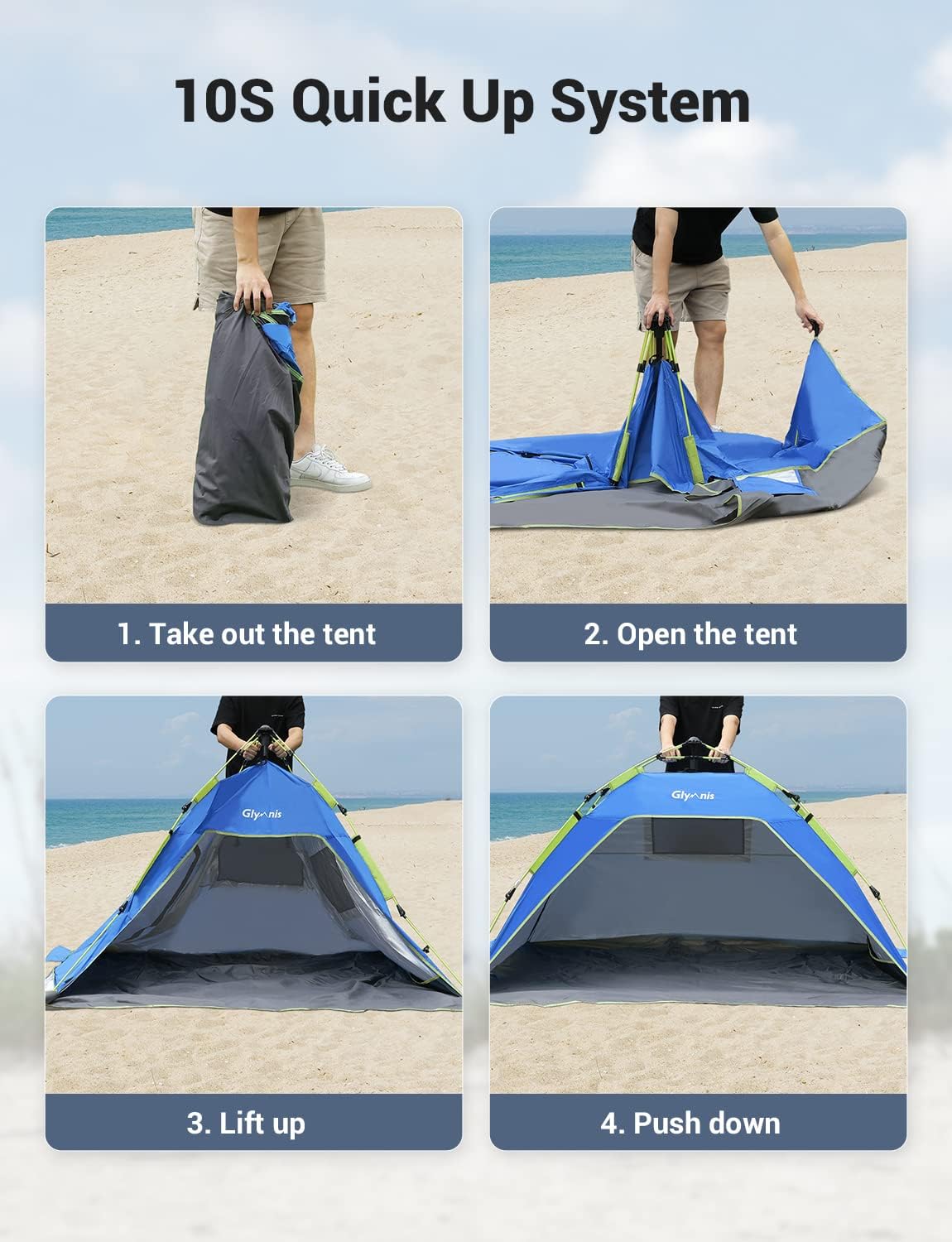 Thumbnail 5 de Glymnis Pop Up Beach Tent 3-4 Person – Instant, UV Protected Sun Shelter