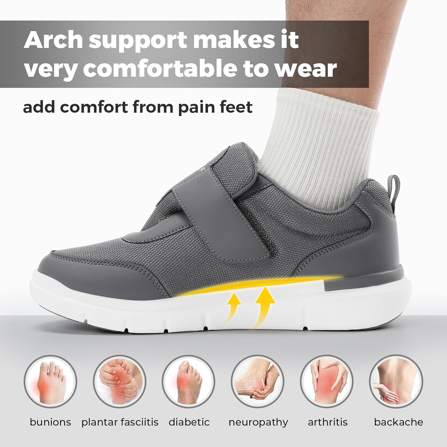 Thumbnail 3 de FitVille Mens Extra Wide Diabetic Shoes with Adjustable Strap (EasyTop StrapEase V4) for Swollen Feet