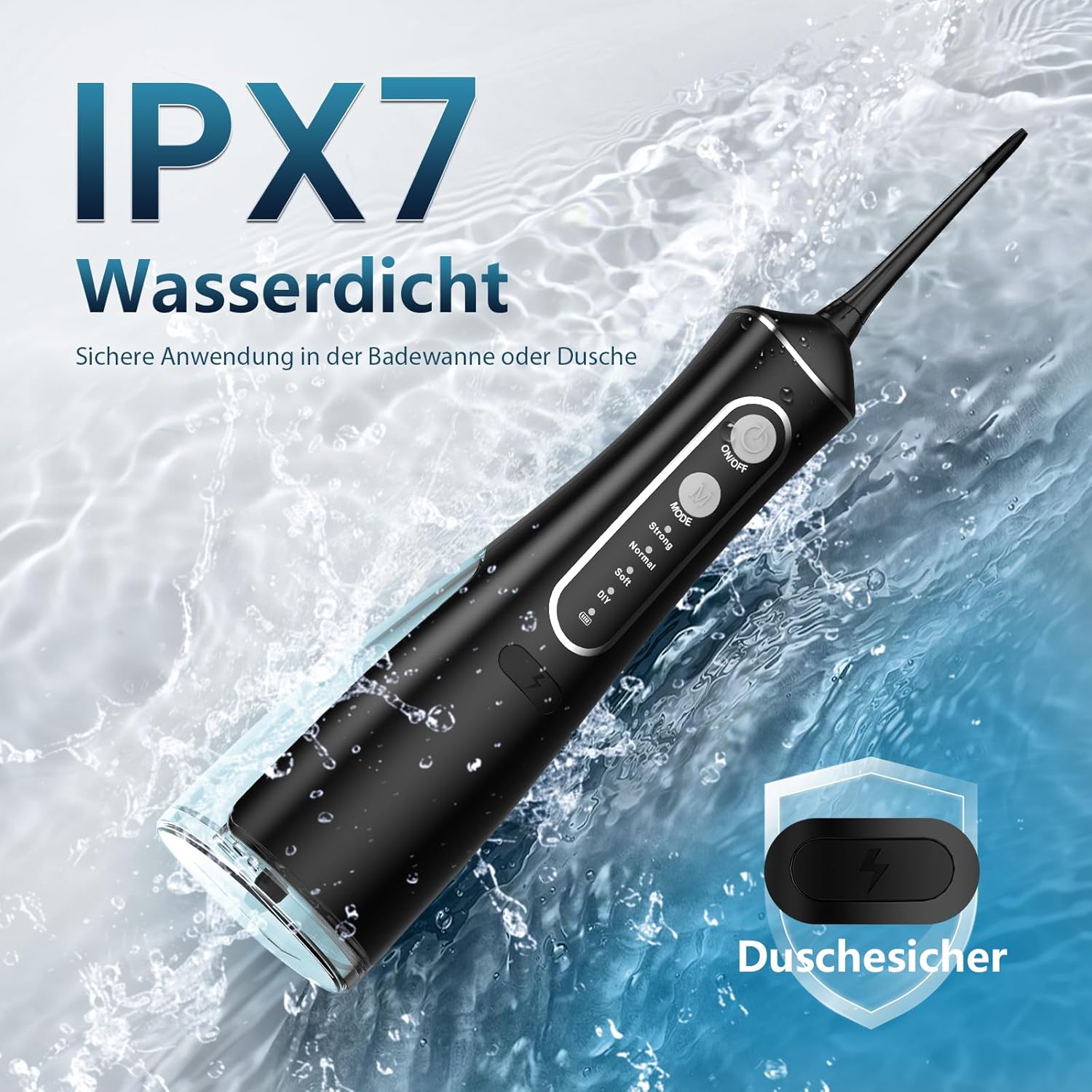Detalle de OasiSmile Kabellose Elektrische Munddusche – Testsieger 2026, 4 Modi, 5 Düsen, 300 ml Tank, IPX7